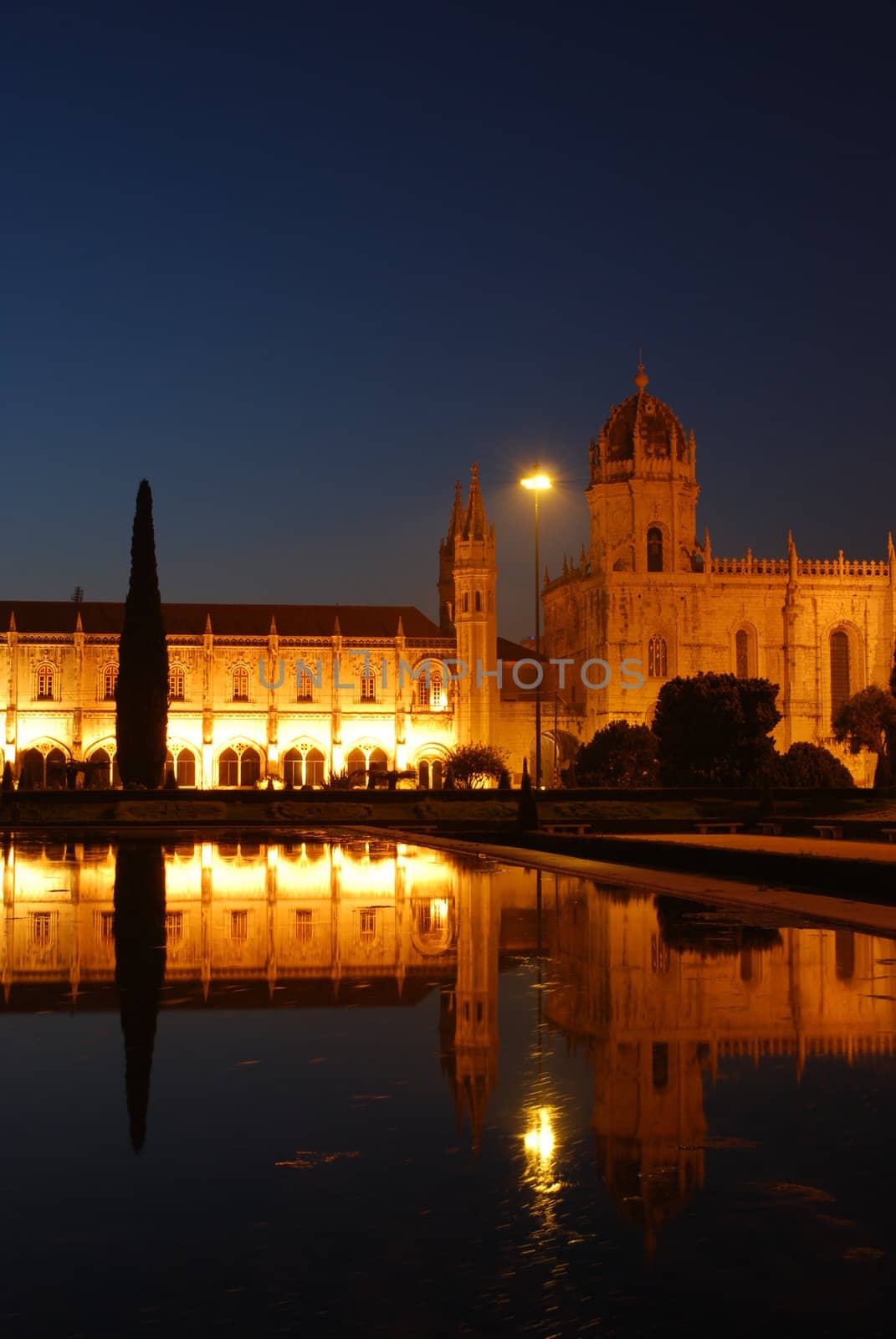 famous landmark/monument after sunset in Lisbon, Portugal