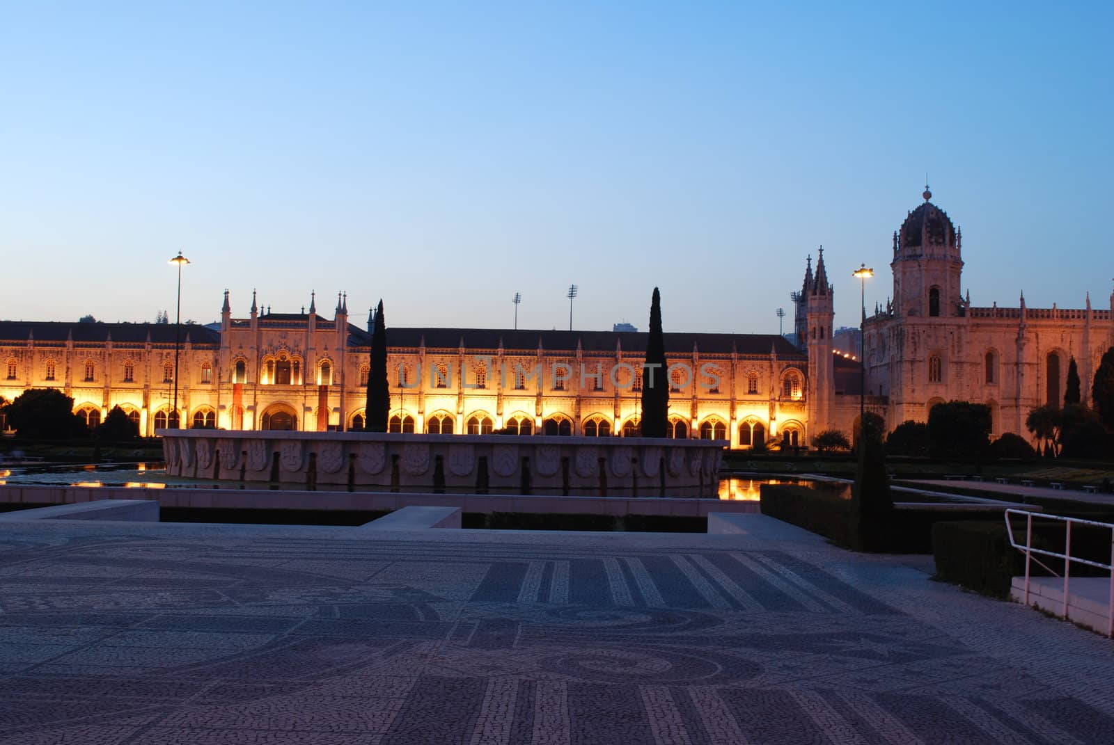 famous landmark/monument after sunset in Lisbon, Portugal