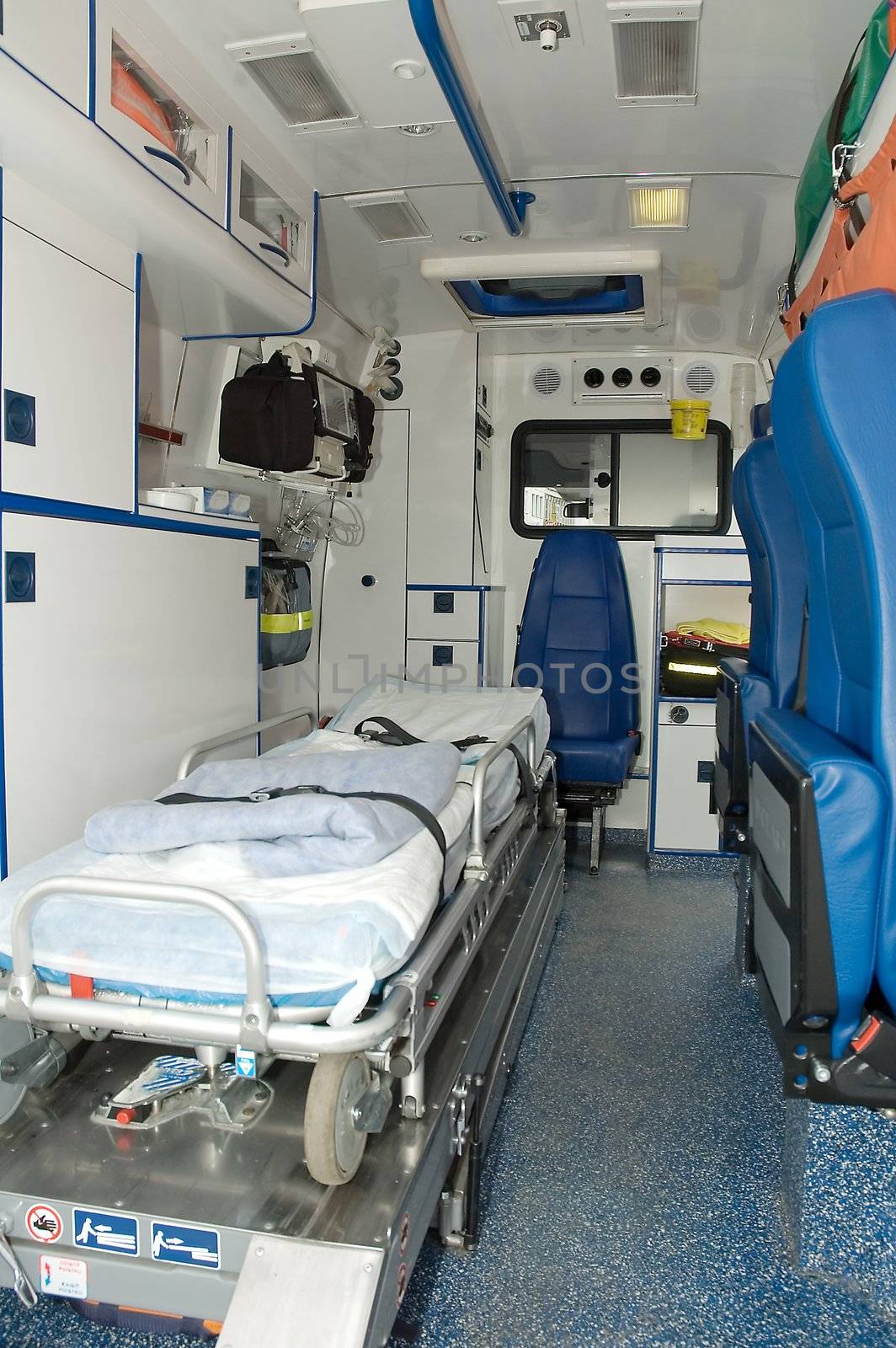 ambulance car interior with no people. 