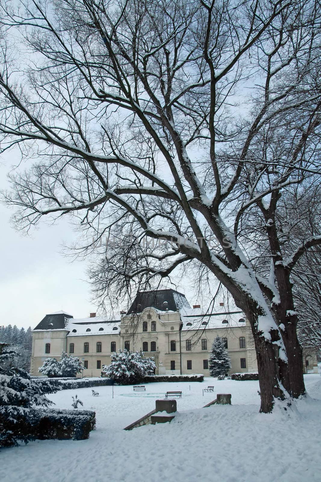 old famous manor house in a small park in Humenne, Slovakia