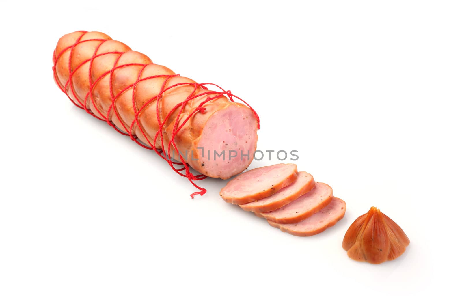 Sliced sausage on white background