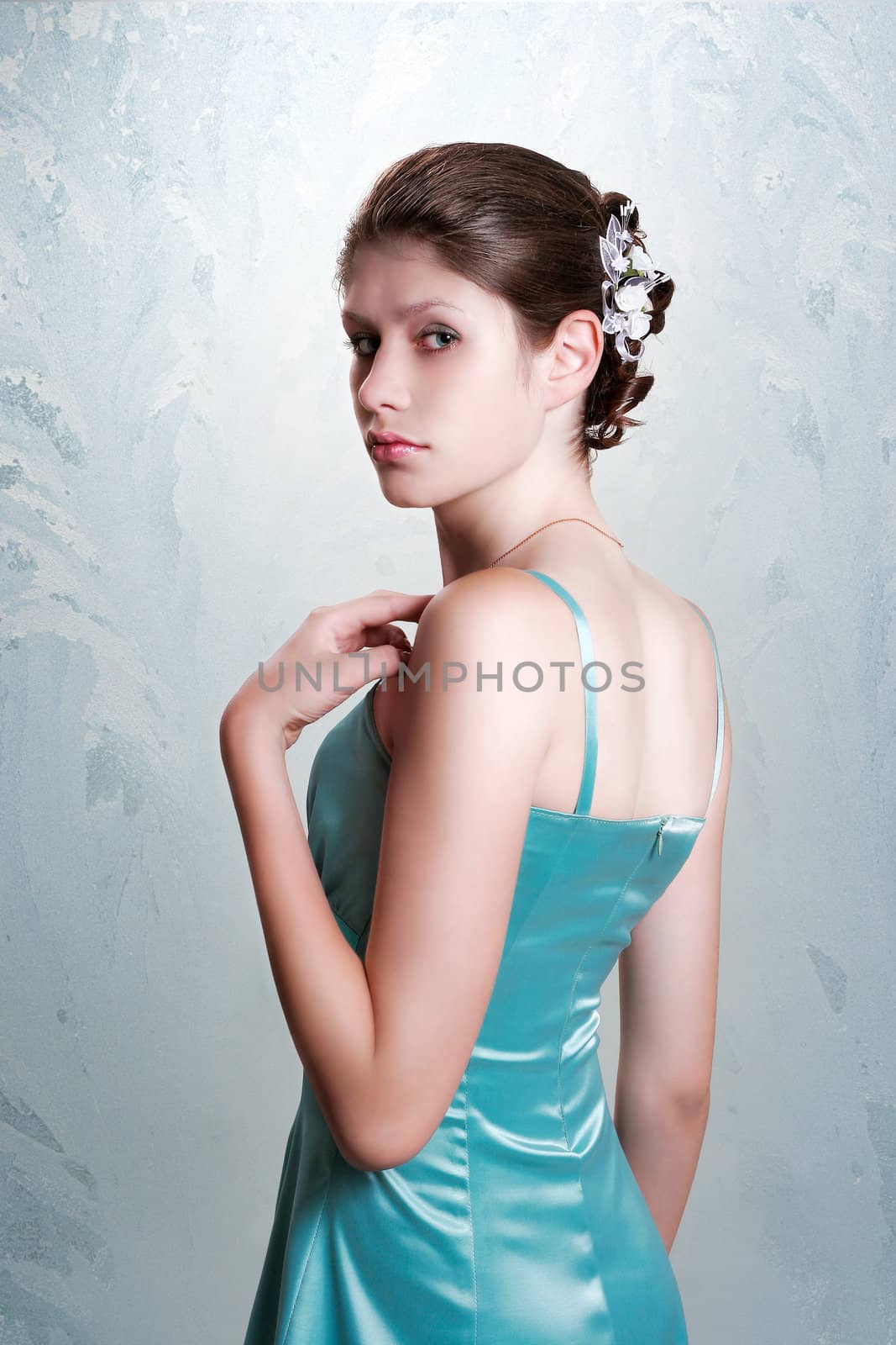 Beautiful girl on cold background