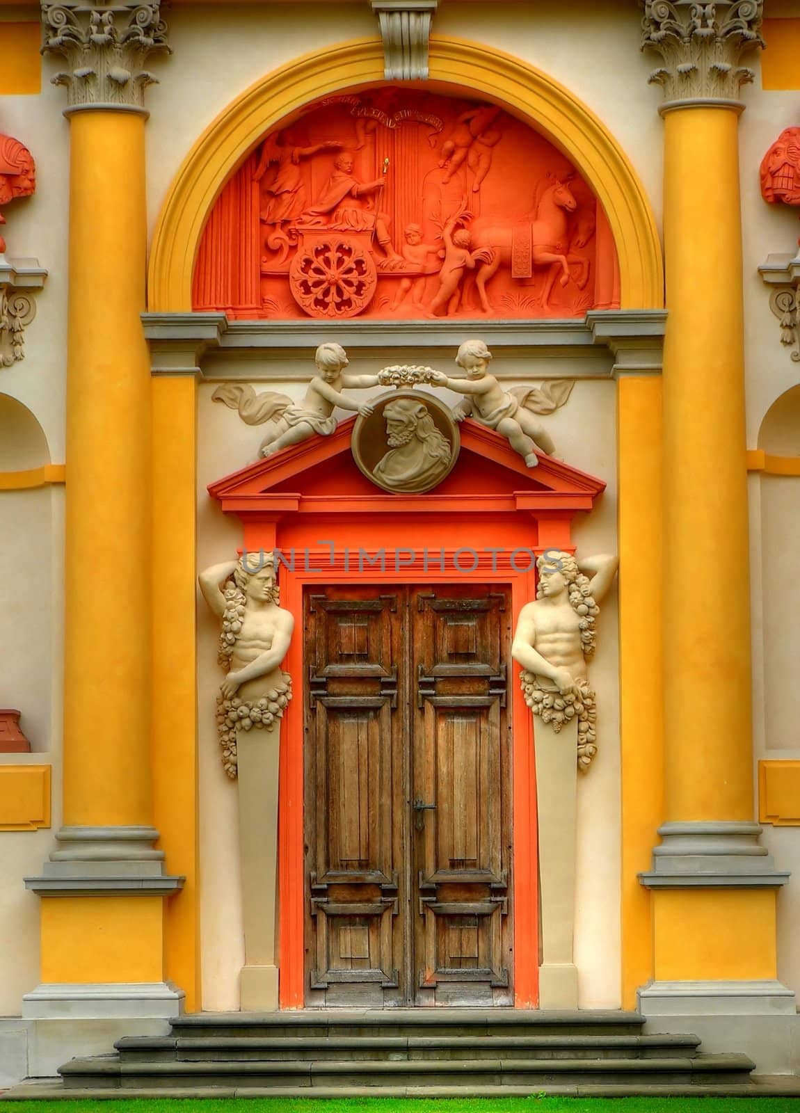 Closeup of an entrance door of the Wilanow palace in Warsaw