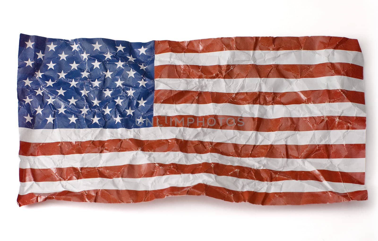 wrinkled paper flag of United States of America, isolated on white background