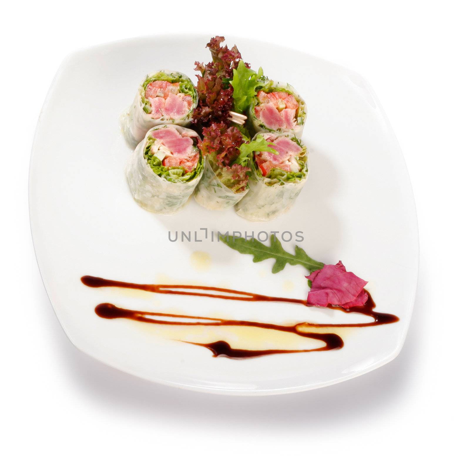 Image of sushi decorated with lettuce. File includes clipping pa by igor_stramyk