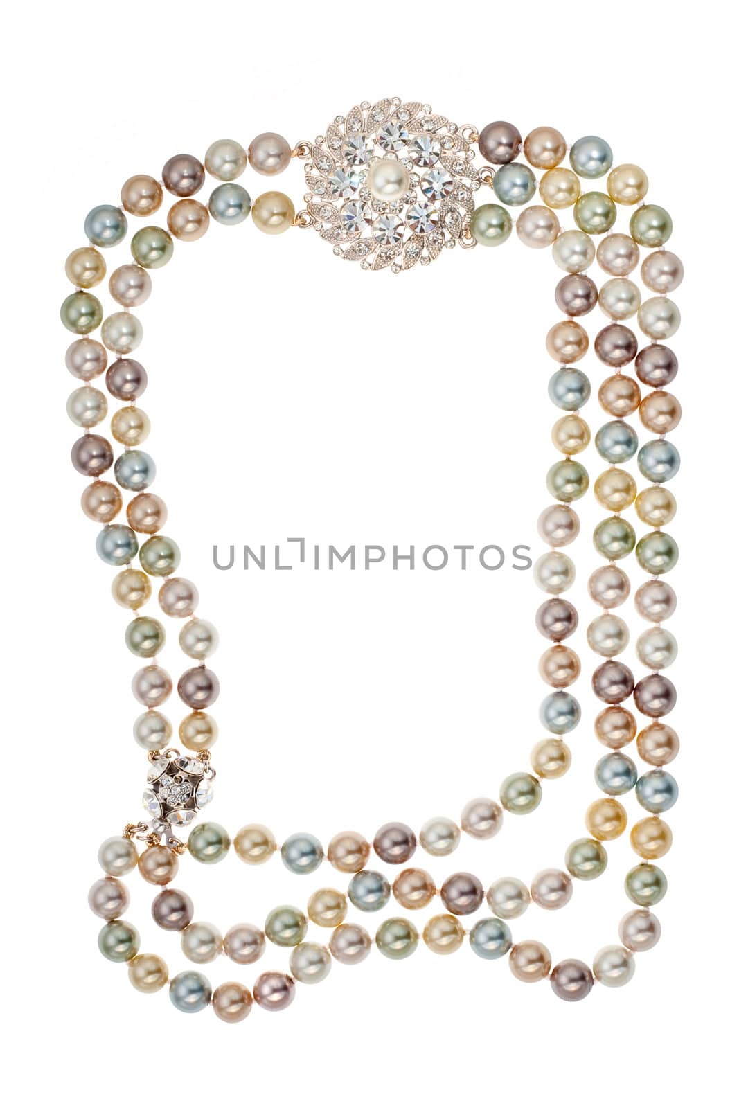 Frame of necklace with a brooch on white background