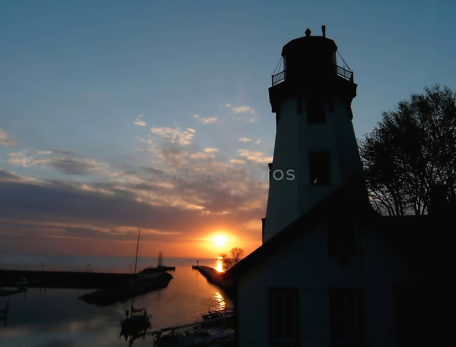 Kincardine Lighting House, a local landmark and historical building on sun set. Horisontal orientation. 