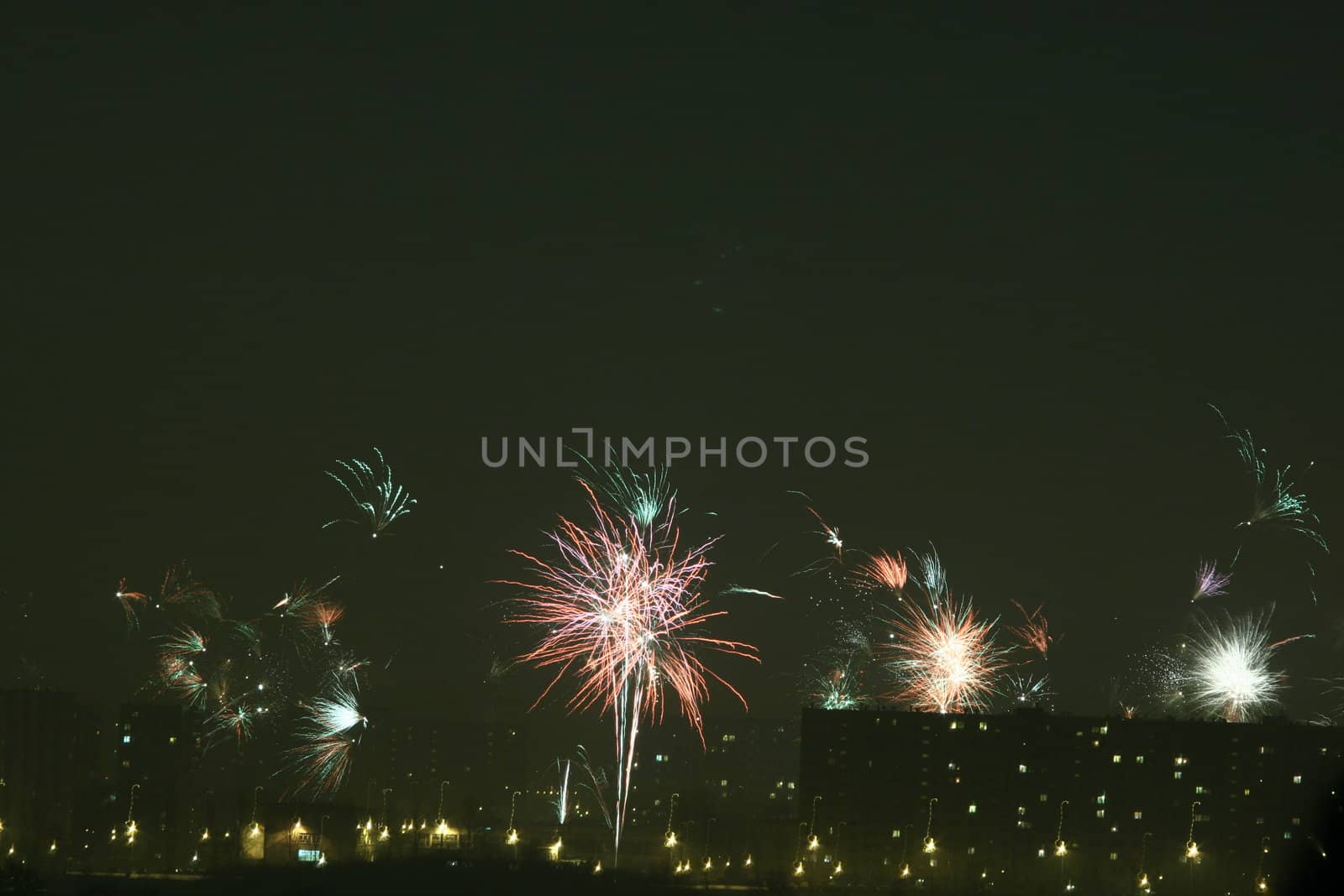 Fireworks over the city of Poznan during New Year's Day