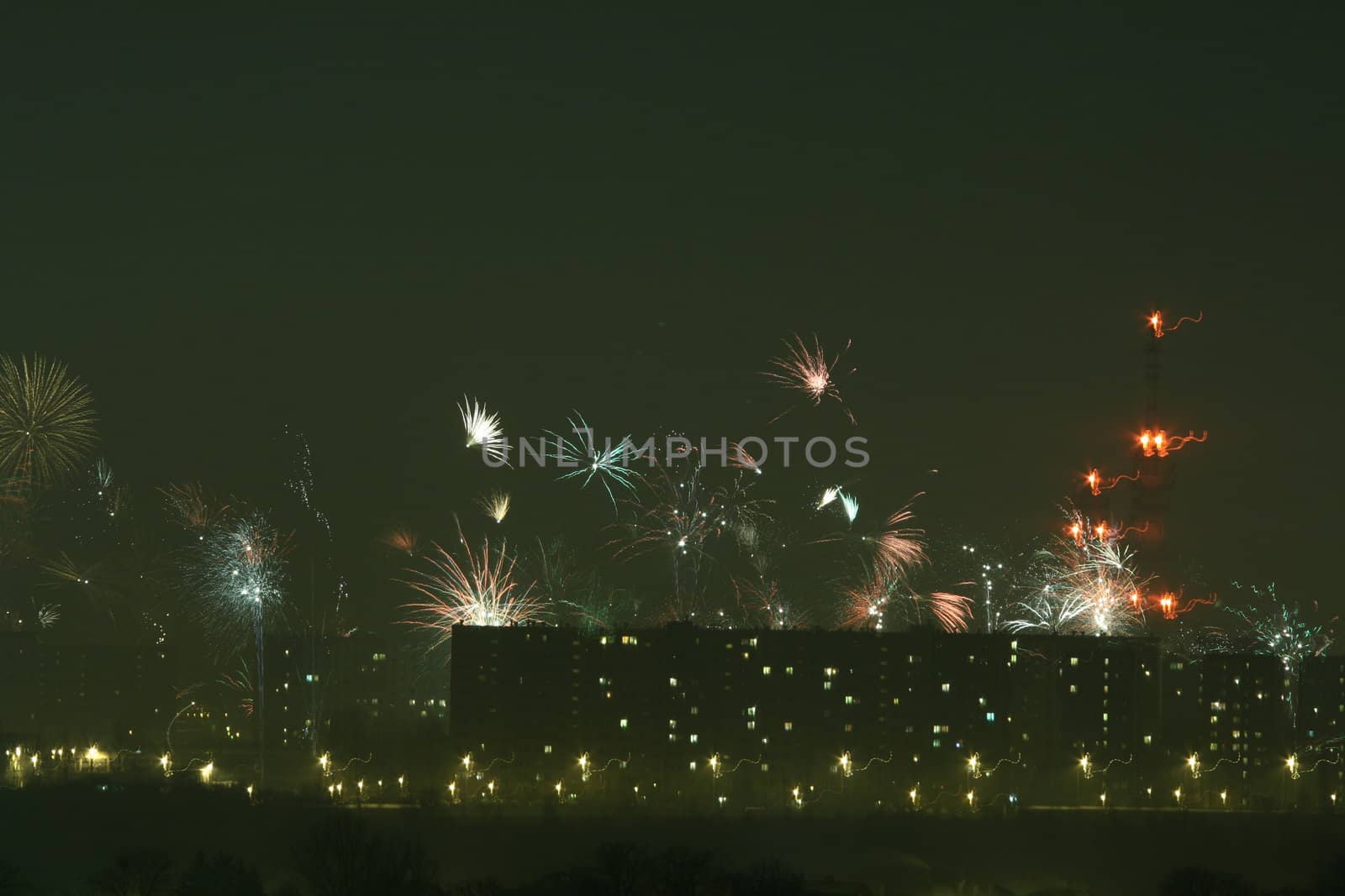 Fireworks over the city during New Year's Day