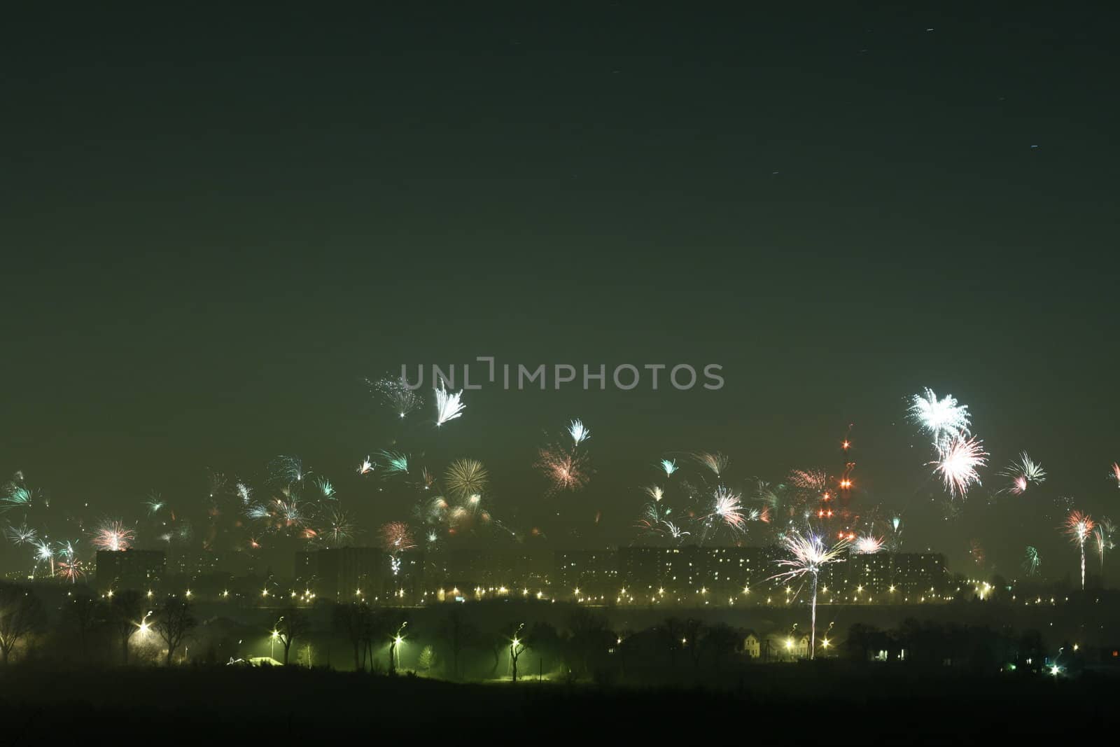 Fireworks over the city during New Year's Day