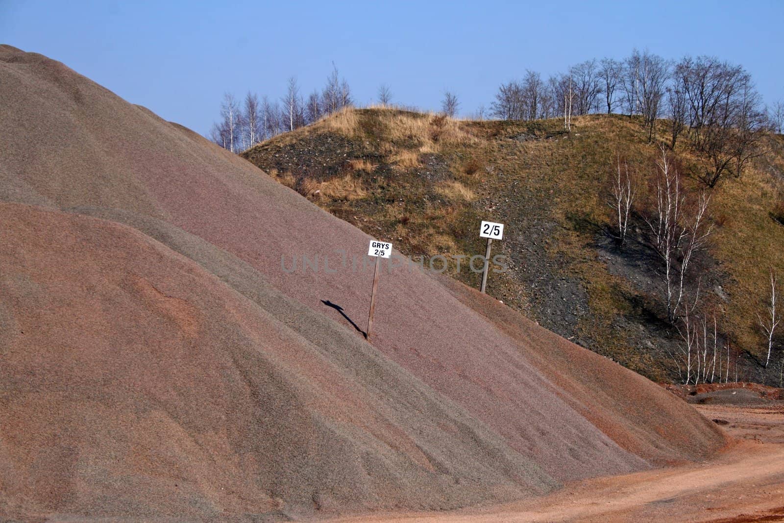 Gravel pit with signs