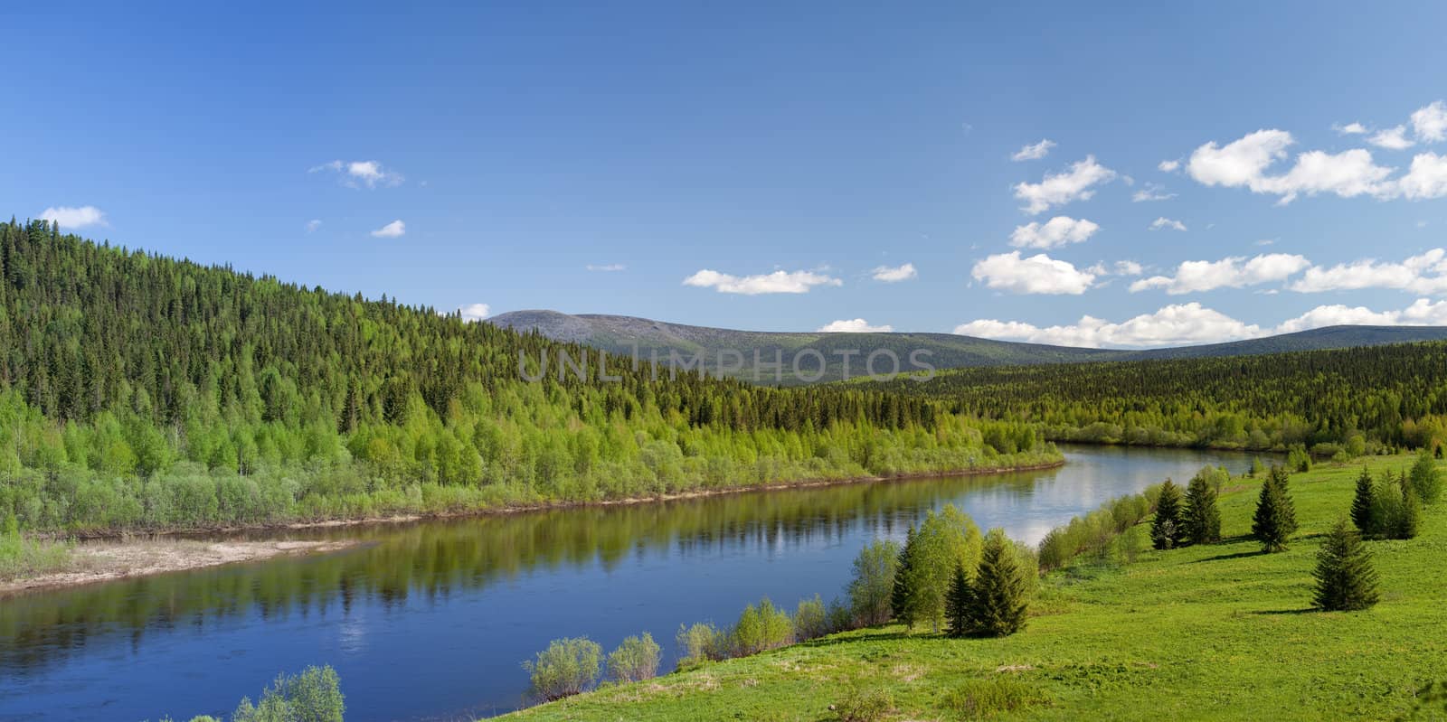 Summer landscape. River Vishera. Ural mountains. panorama by ISerg