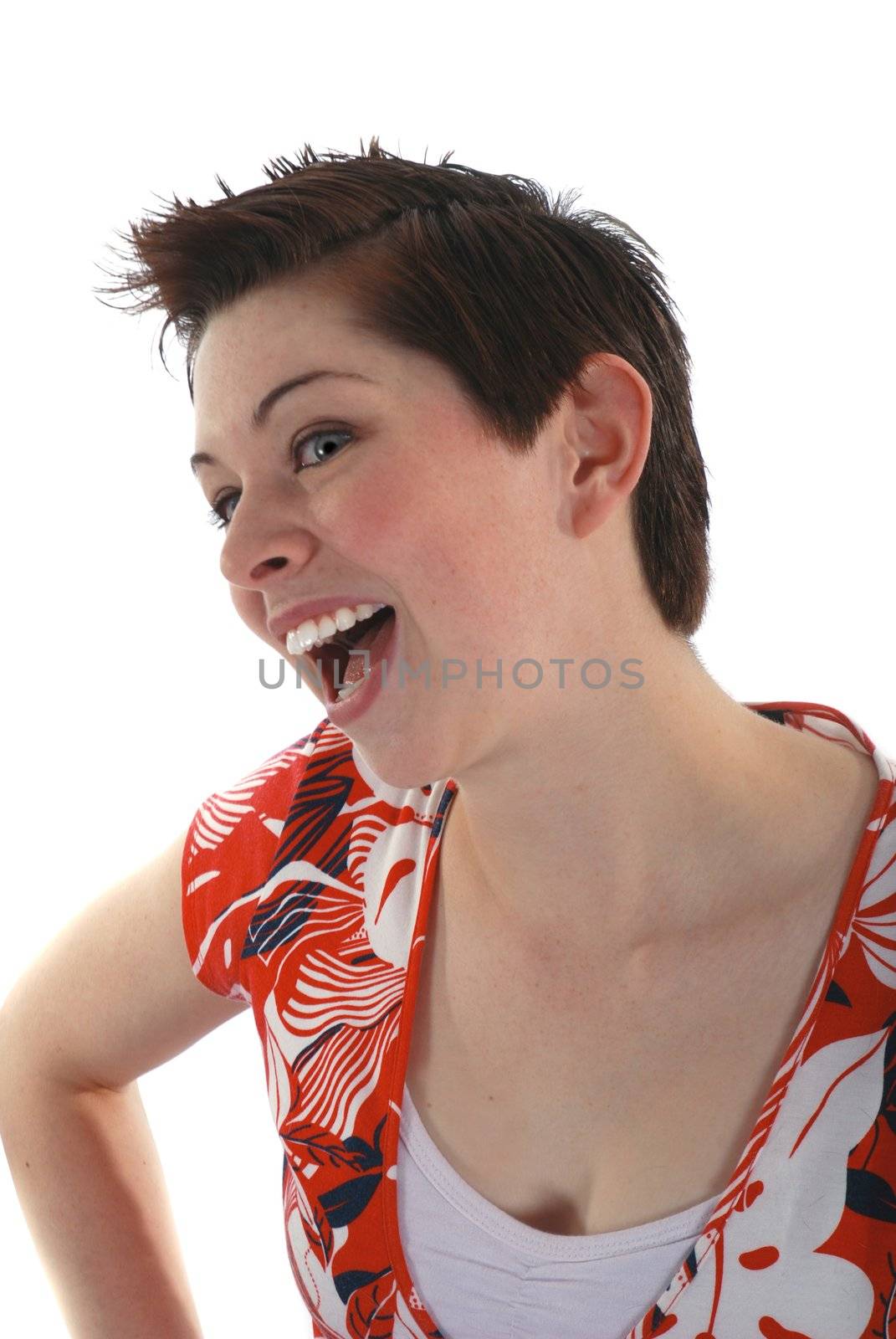 Quirky brunette on white