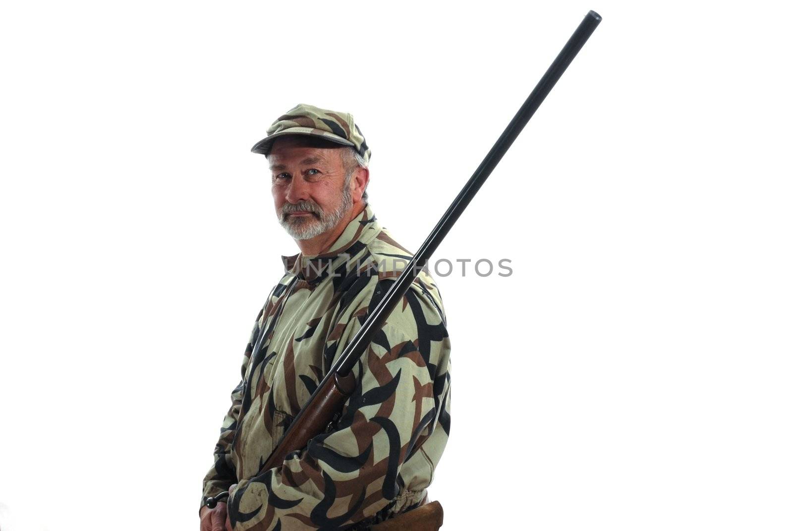 Hunter in camouflage holding a riffle