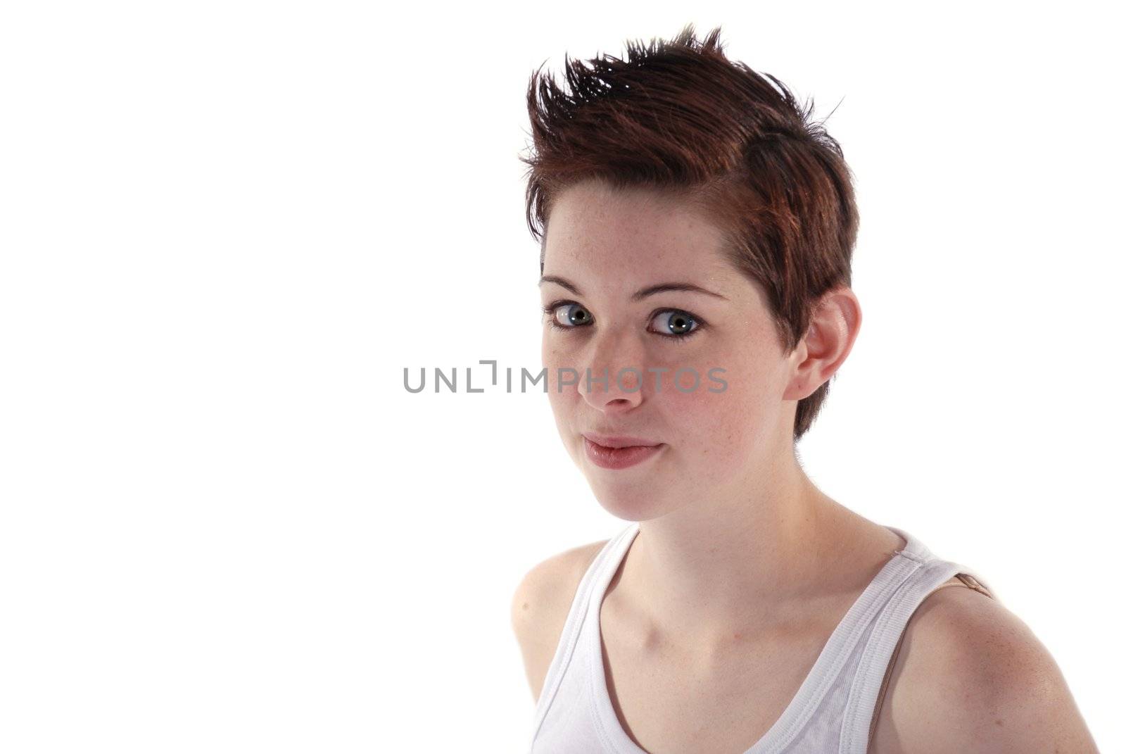 serious brunette on white