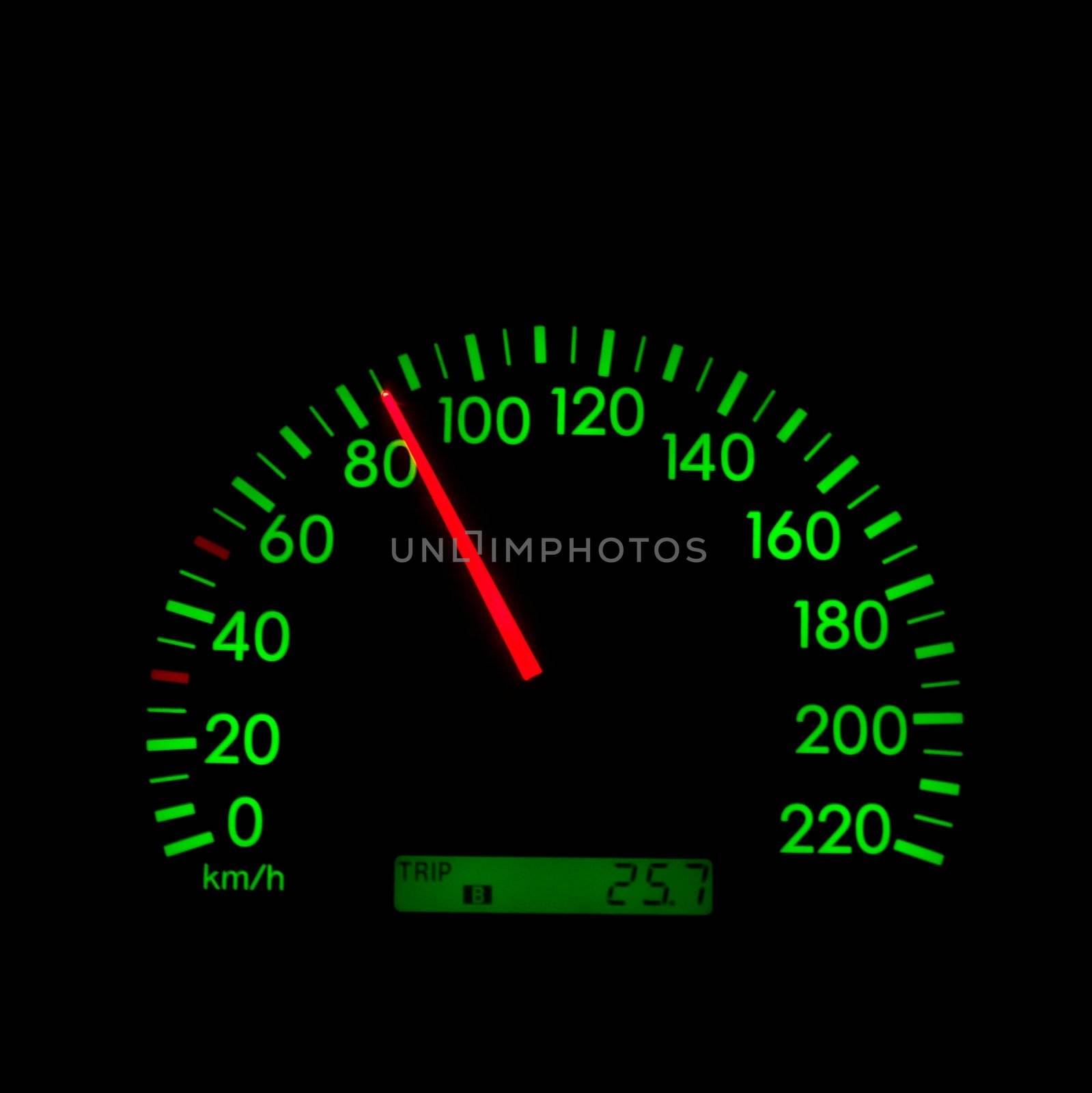 Speedometer of a car showing 85