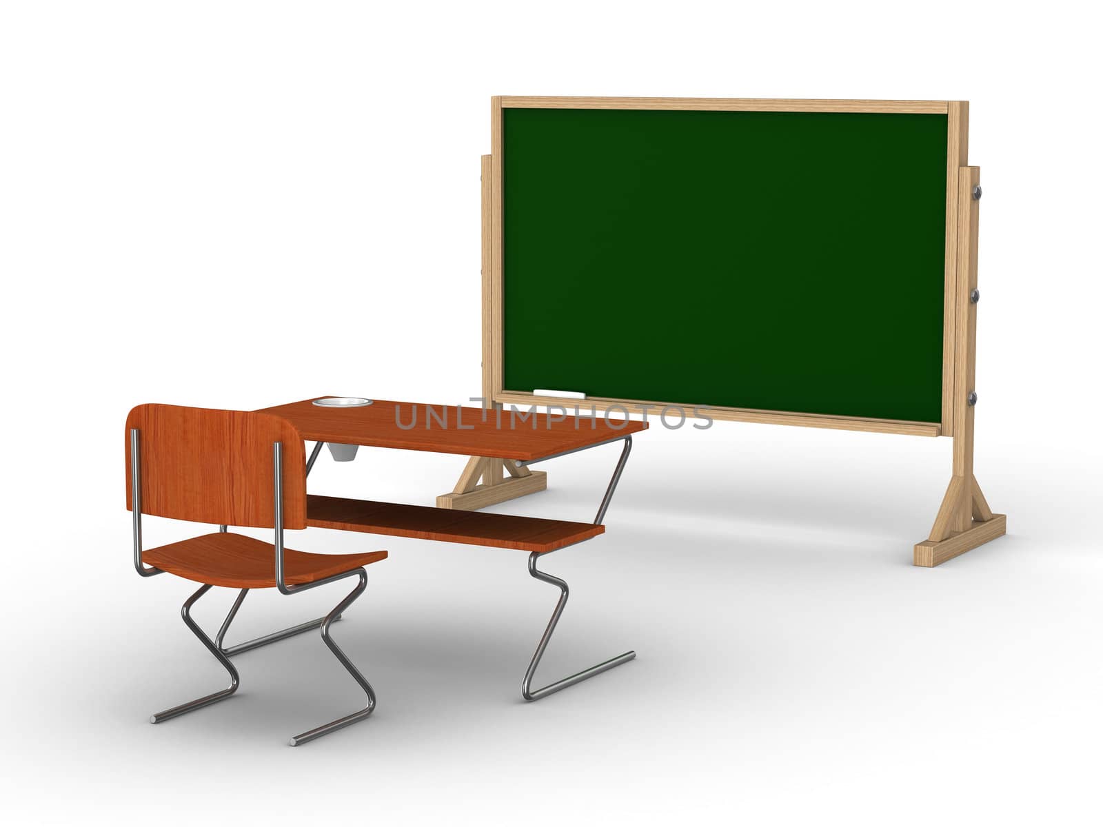 Blackboard with chalk on white background. Isolated 3D image