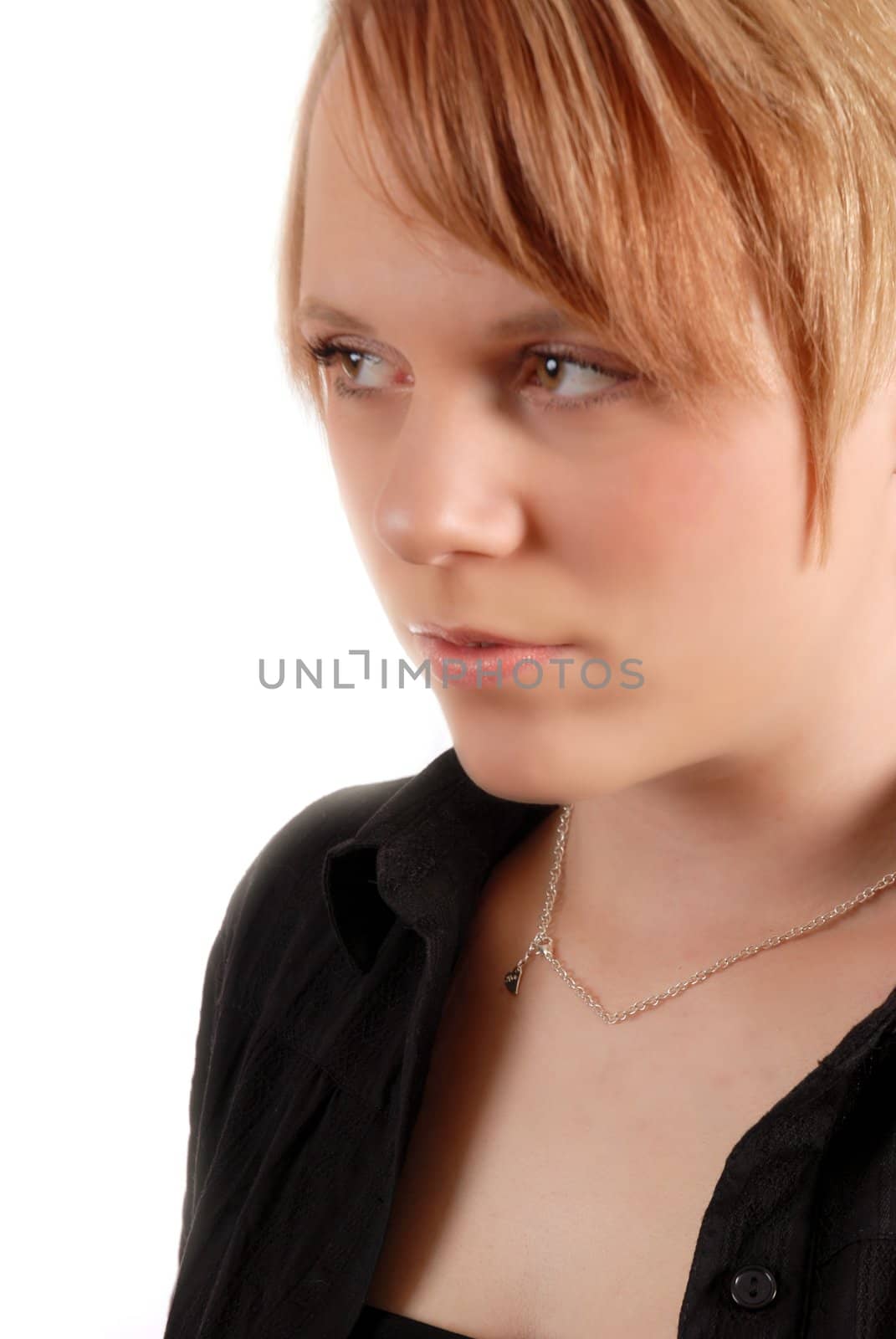 Strawberry Blond business woman on white