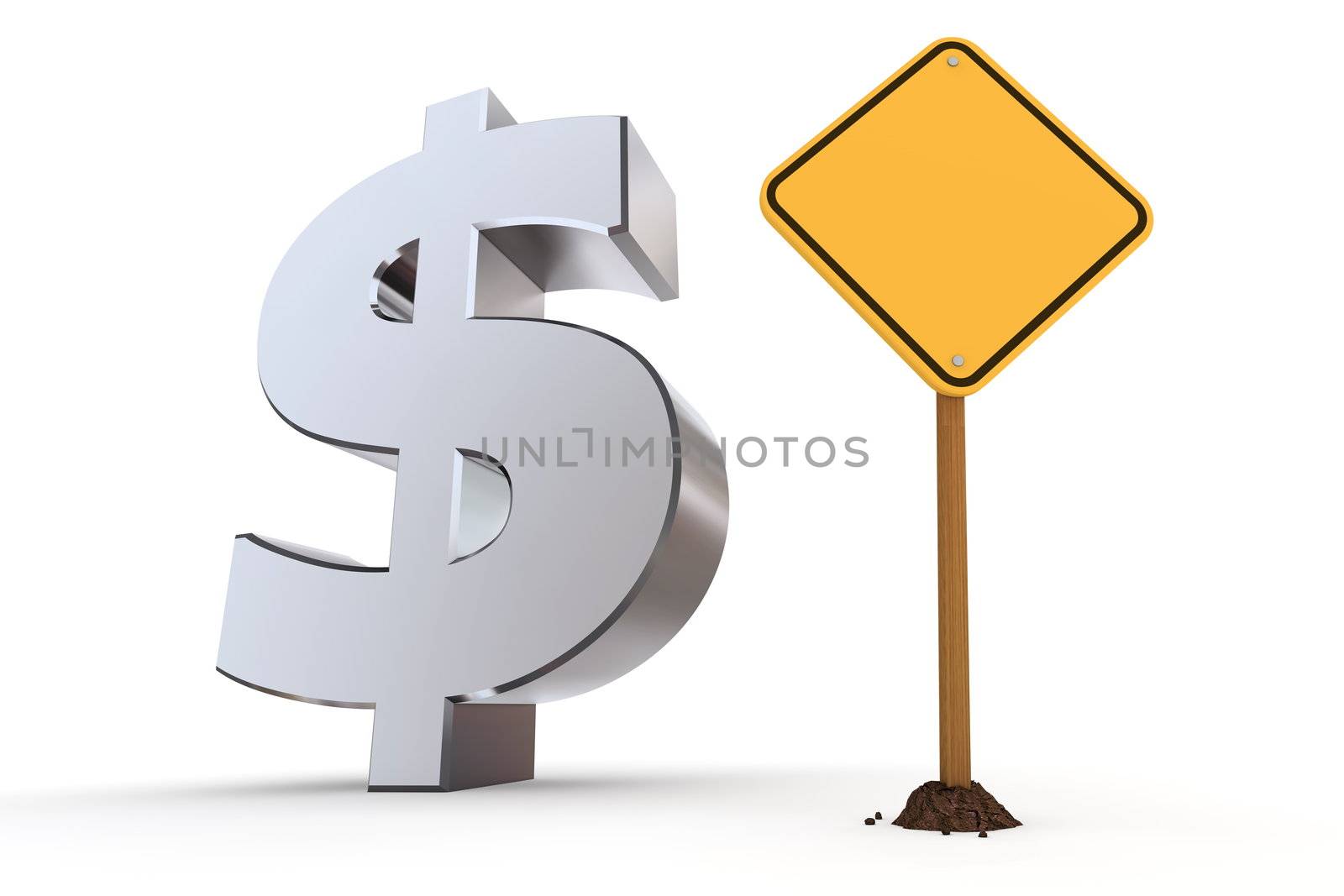 Dollar with Yellow Warning Sign by PixBox