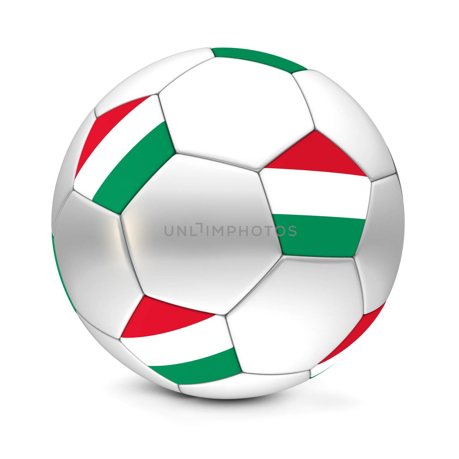 shiny football/soccer ball with the flag of Hungary on the pentagons