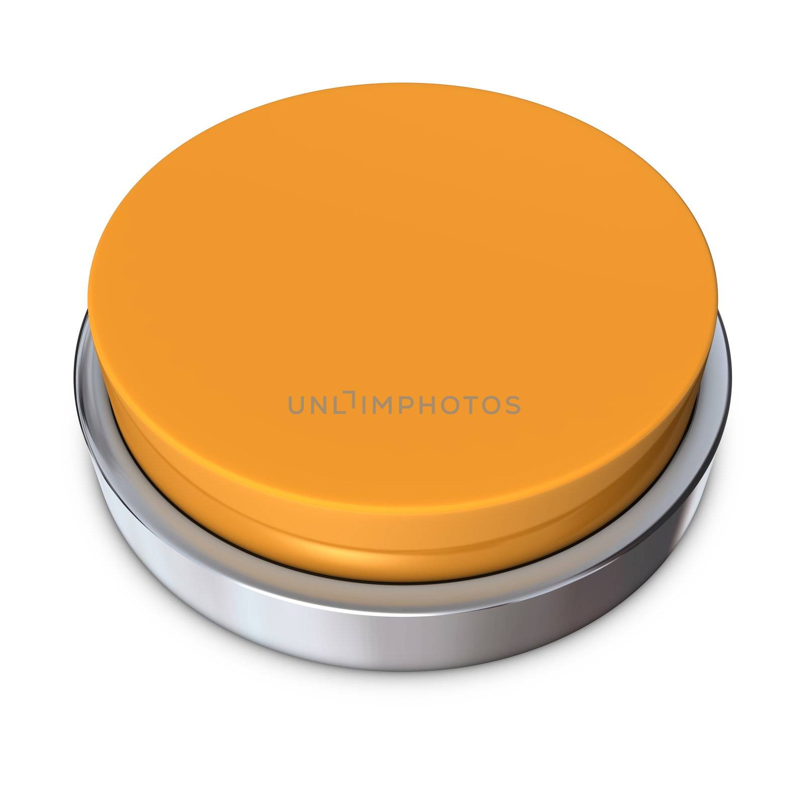 orange round push button bordered by a metallic ring - design template