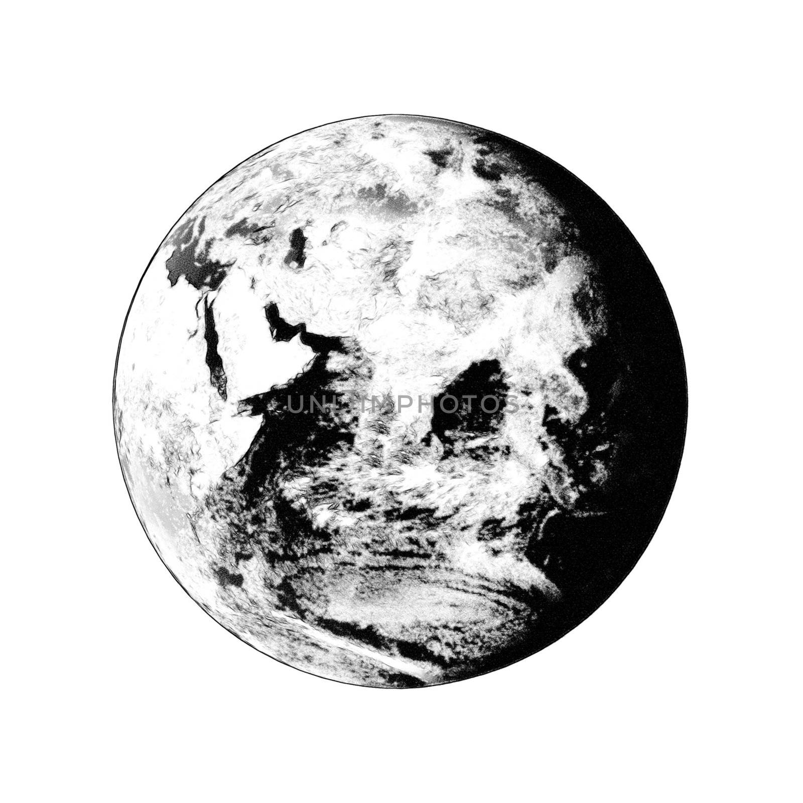 Earth globe showing on white background clouds visible. Some components of this image are provided courtesy of NASA, and have been found at visibleearth.nasa.gov