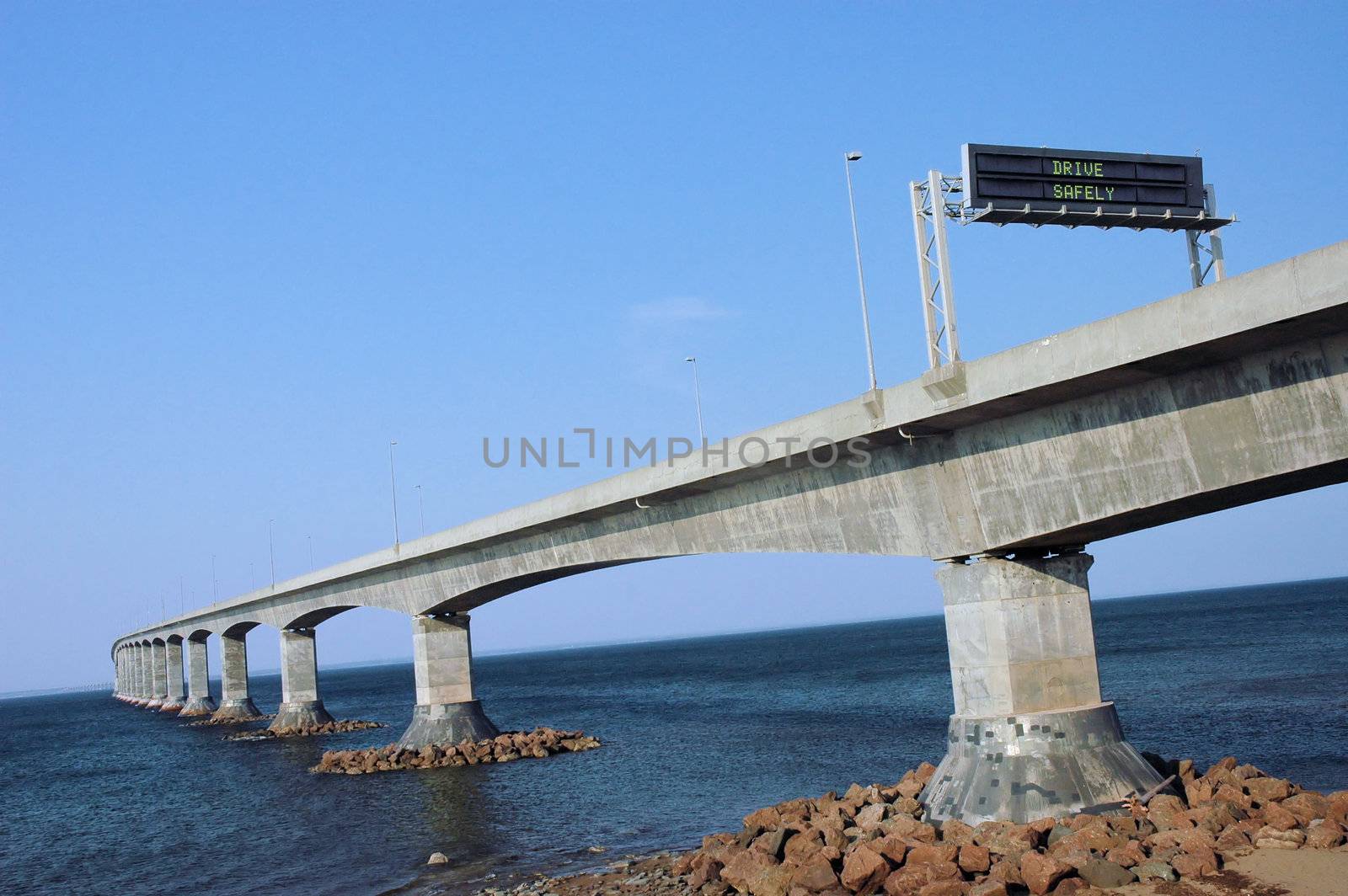 The Confederation Bridge, running from Prince Edward Island to New Brunswick.