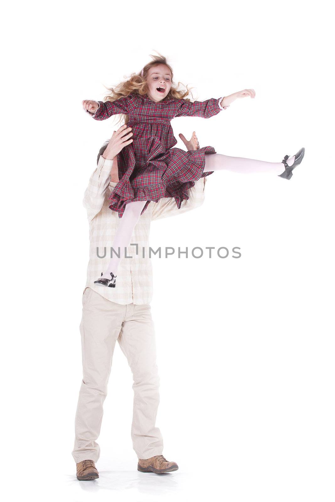 Playng with my dad - flying girl in studio