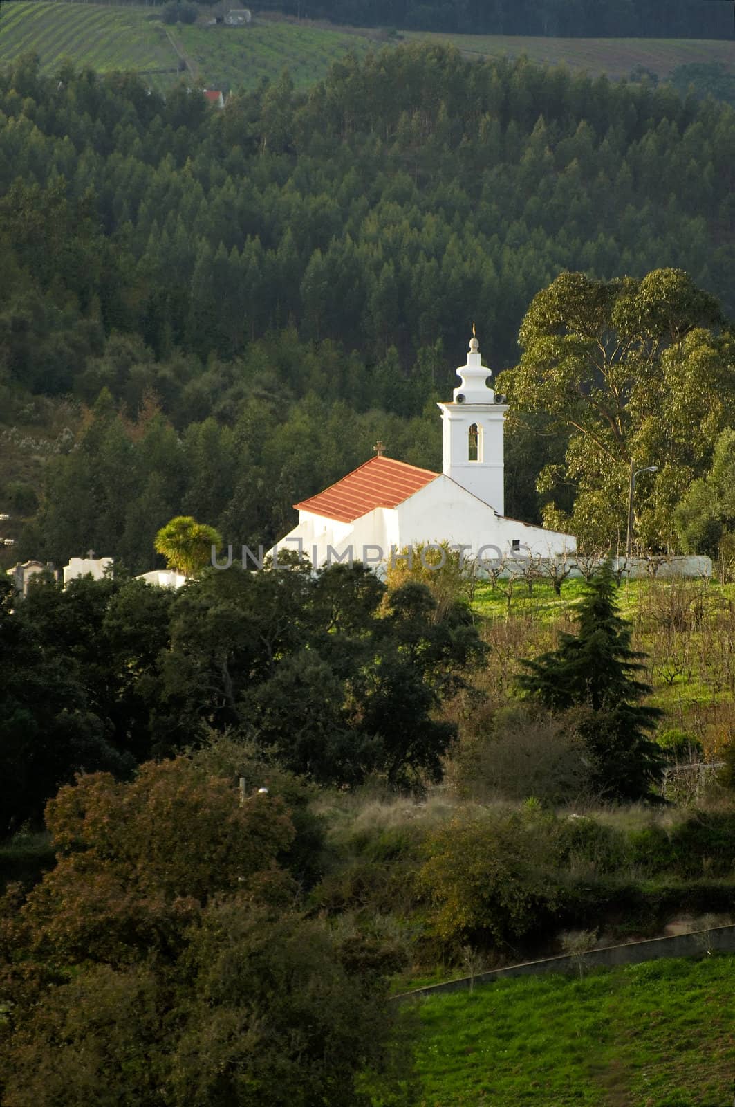 Little white church at Portigal's countryside