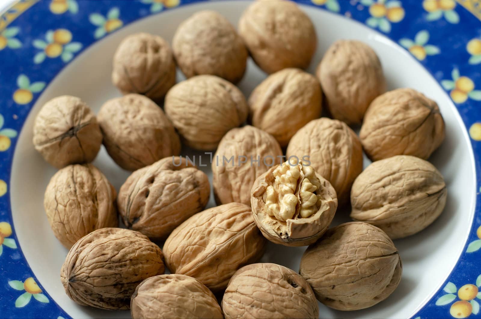 Dry walnuts on a plate