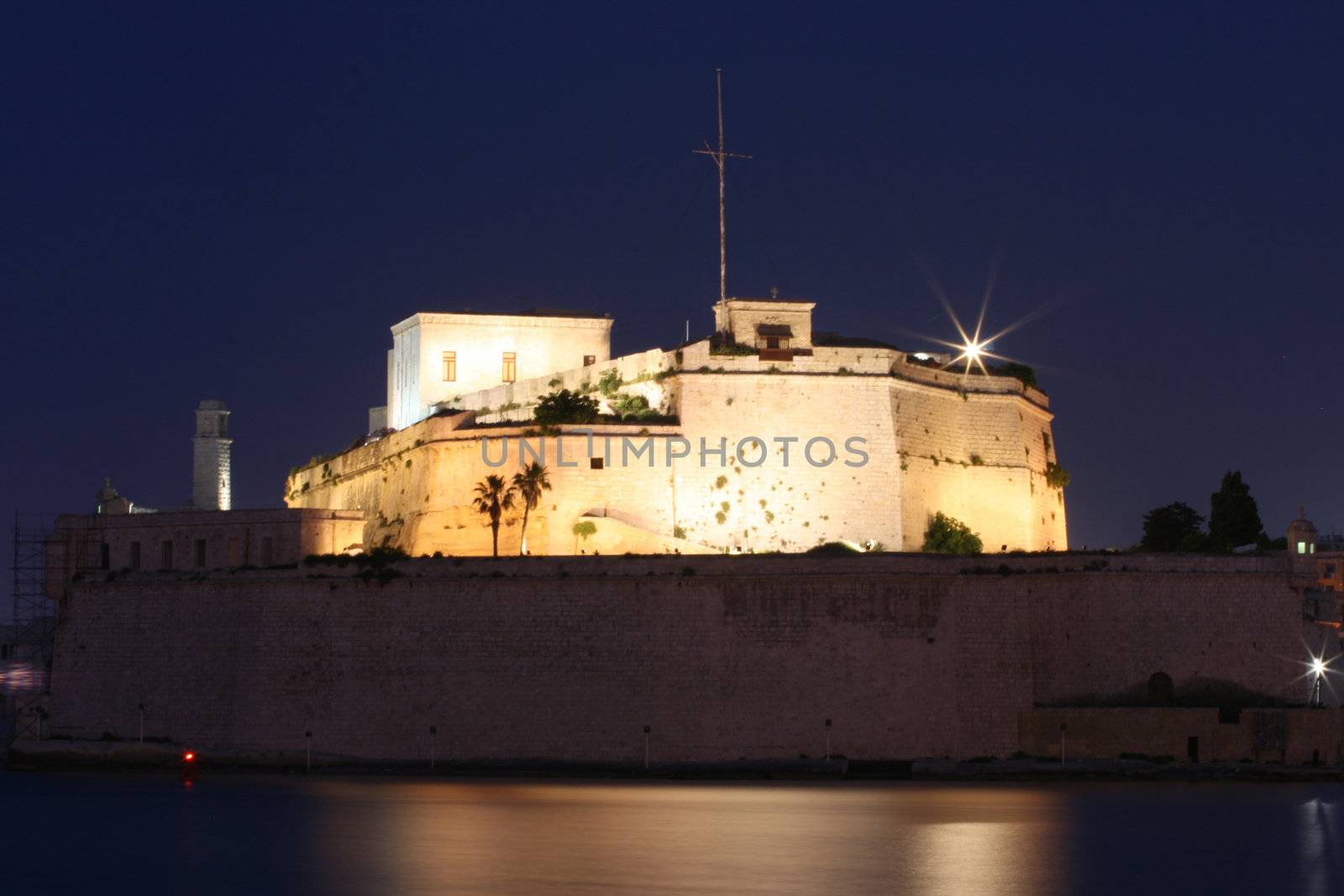 night time over the Grand harbor in Malta with Fort St. Angelo 