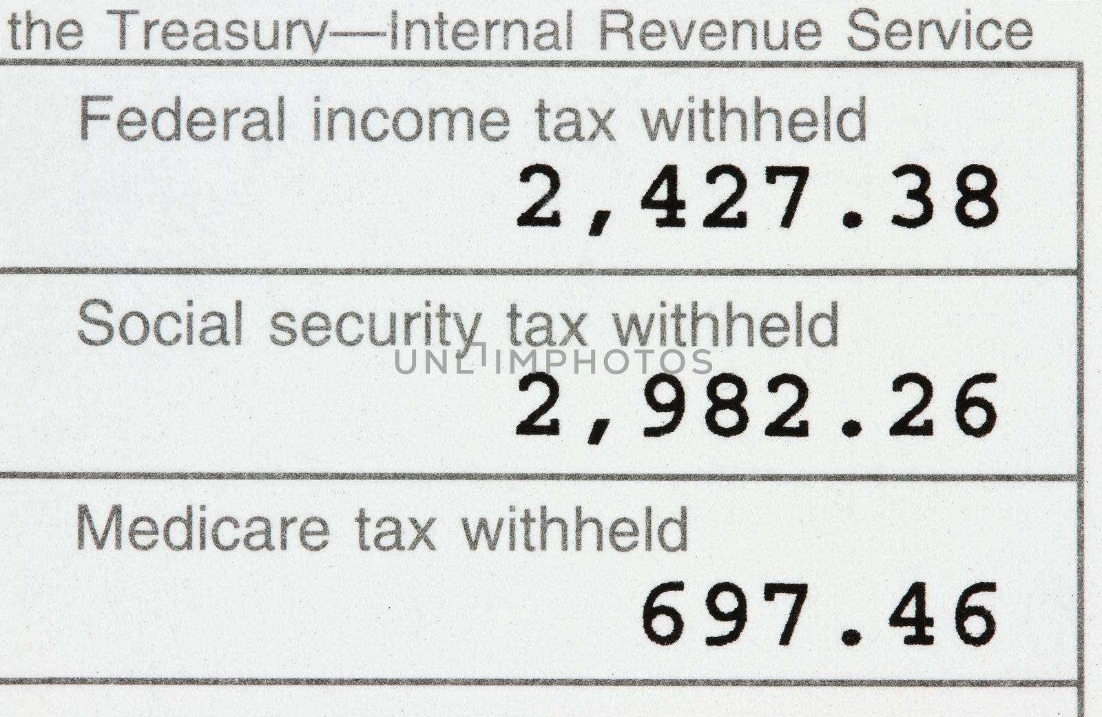 Macro of a w-2 showing federal, social security and medicare taxes paid.