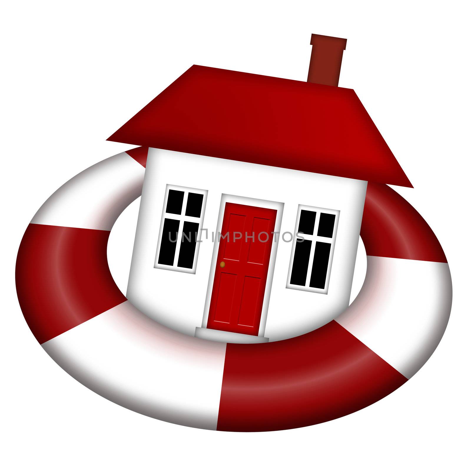 House Staying Afloat on Lifesaver Illustration