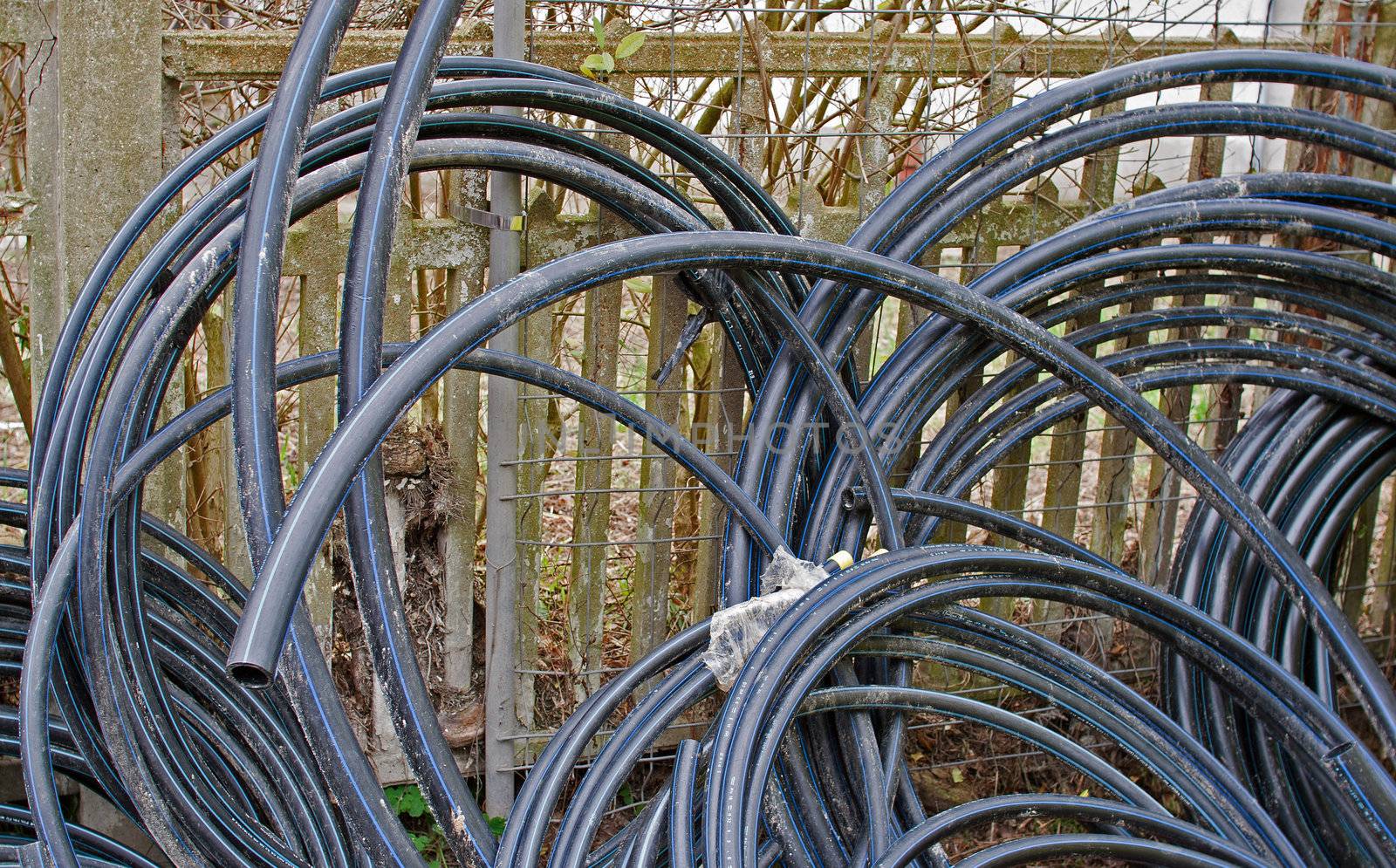 Cables on construction site, stored before to be used in road works