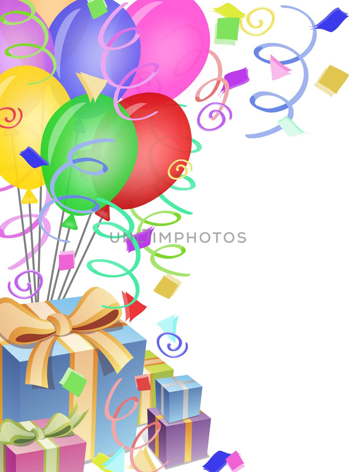 Balloons with Confetti Presents Background for Birthday Party Illustration
