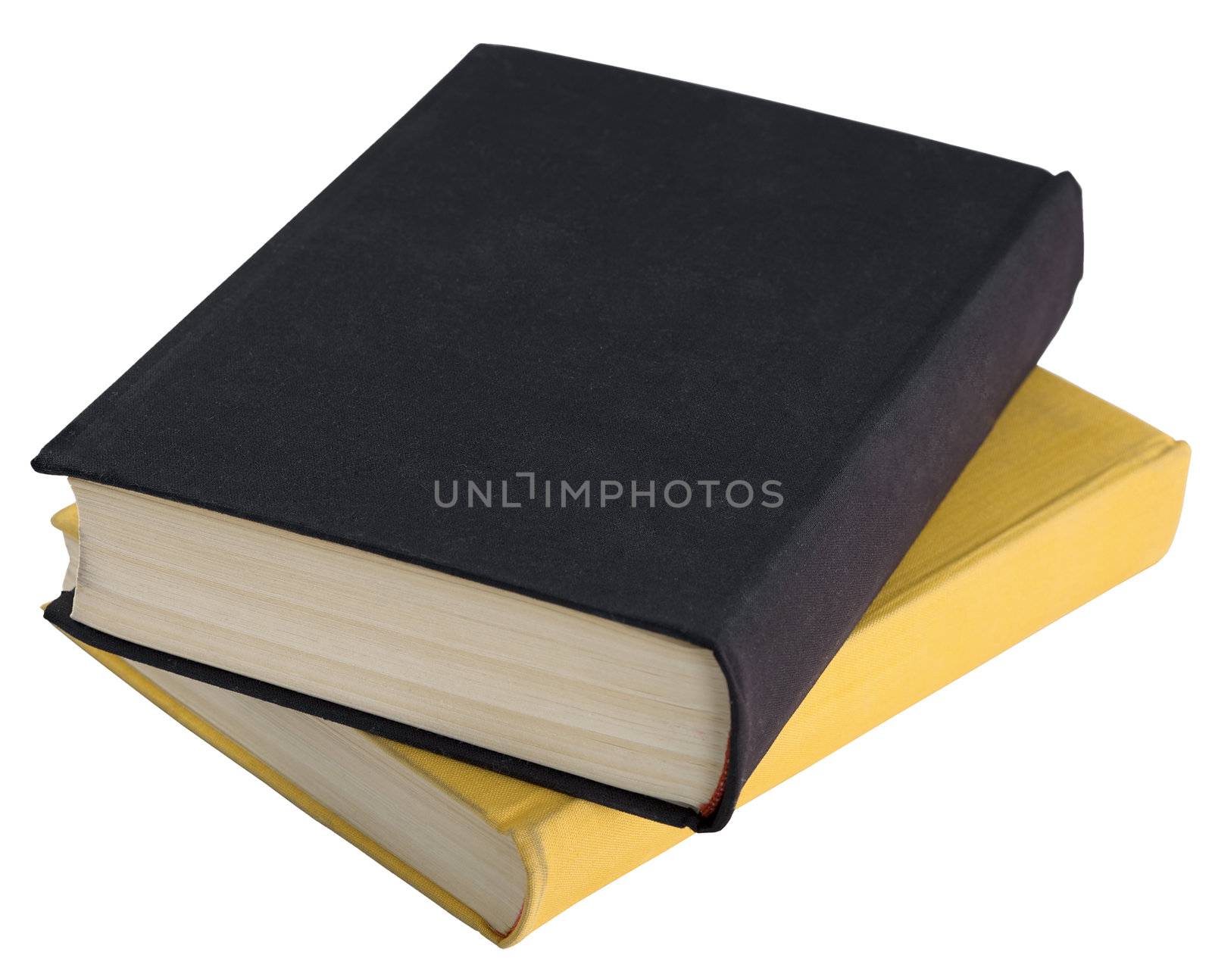 Two old big books isolated on white background