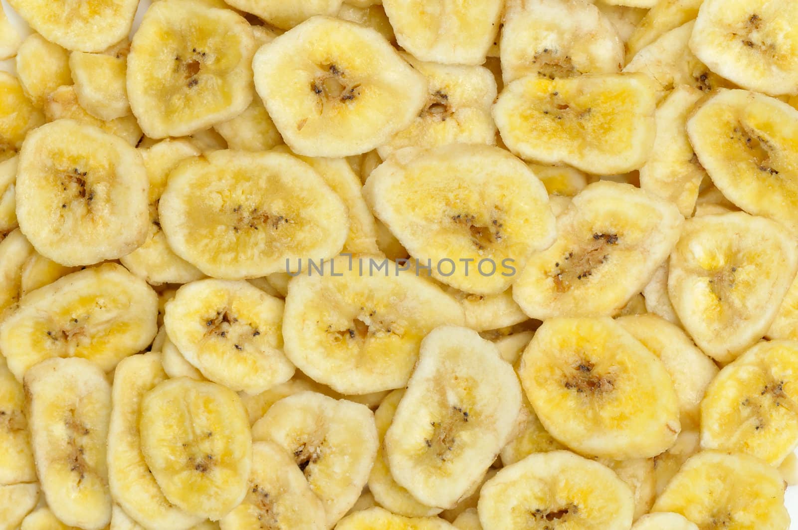 top view of dried banana slices in natural light