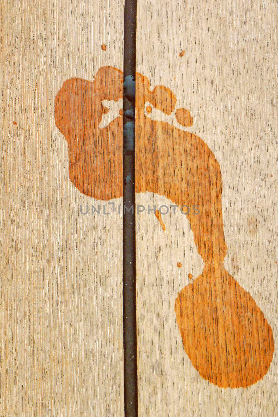footprint on wood plank by Bestpictures