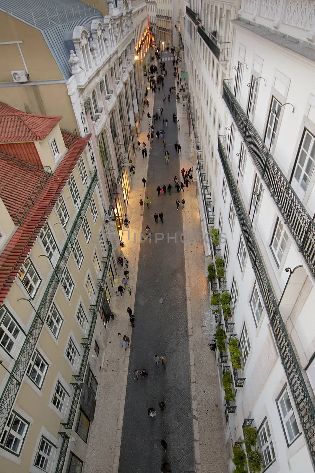 Aerial view of Pedonal street at Lisbon's Chiado district