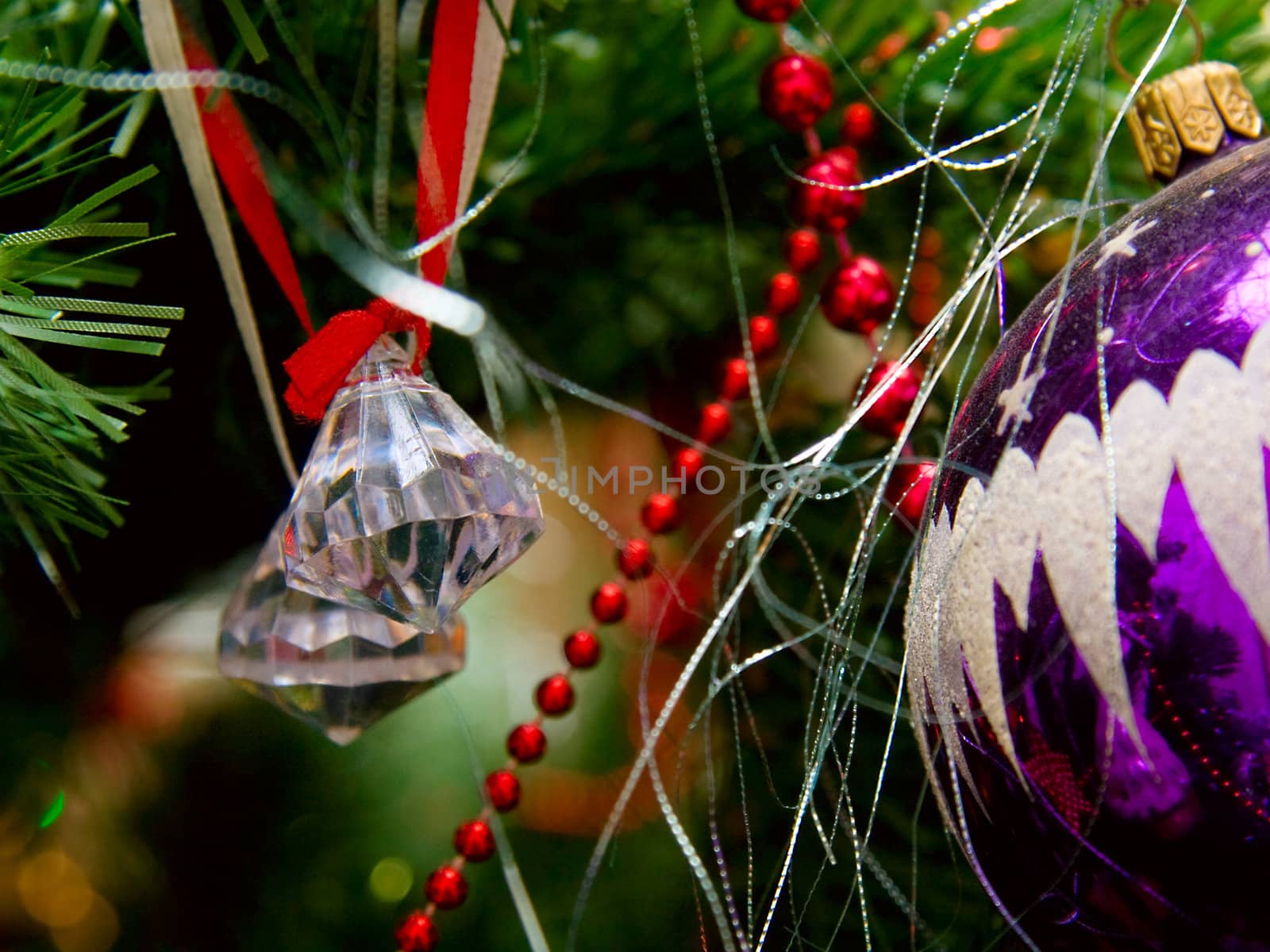 Christmas composition with ball,  crystal, red beads by foryouinf