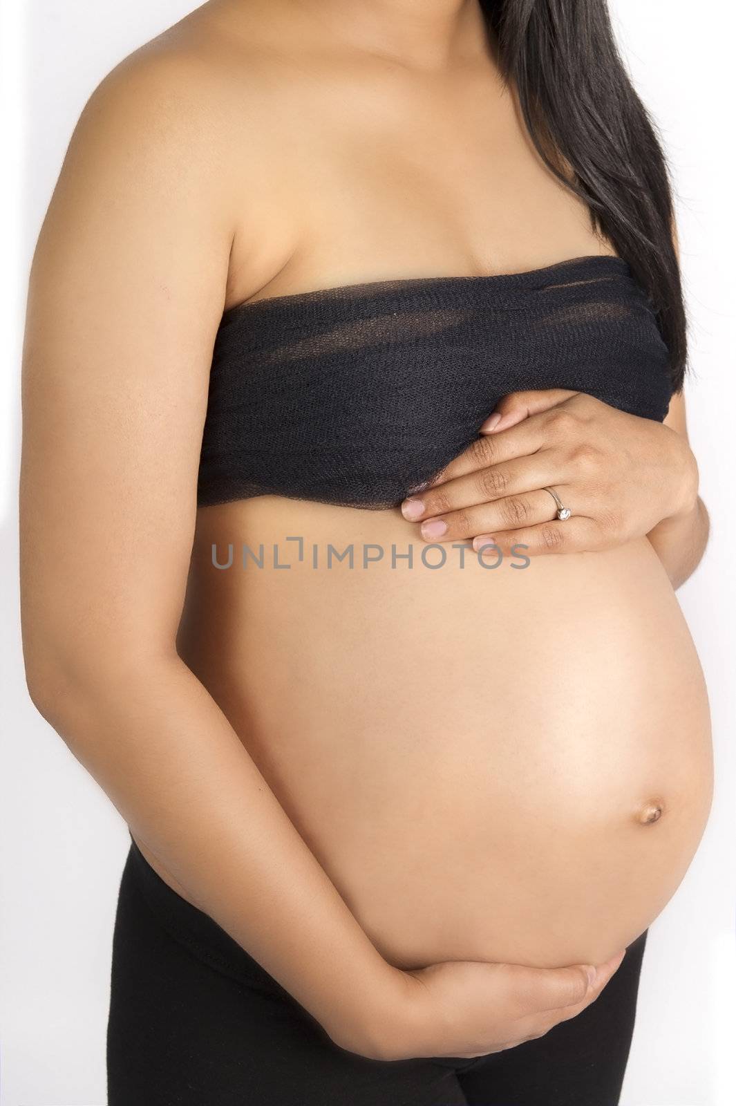 sexy beautiful pregnant semi nude Indian woman in black by Ansunette