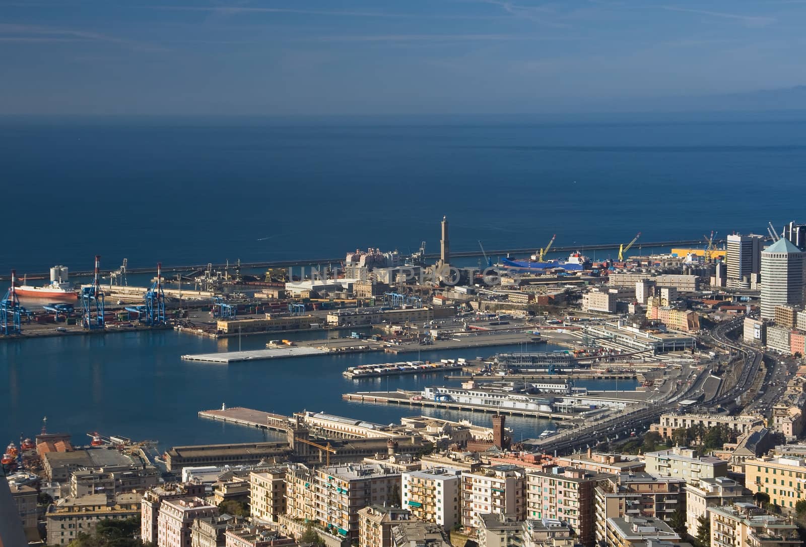 Port of Genova landscape taken with polarizer filter