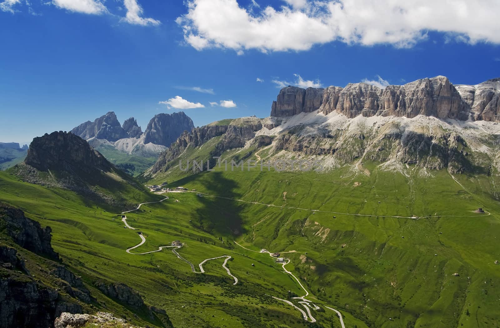 summer view of Pordoi pass in italian dolomites