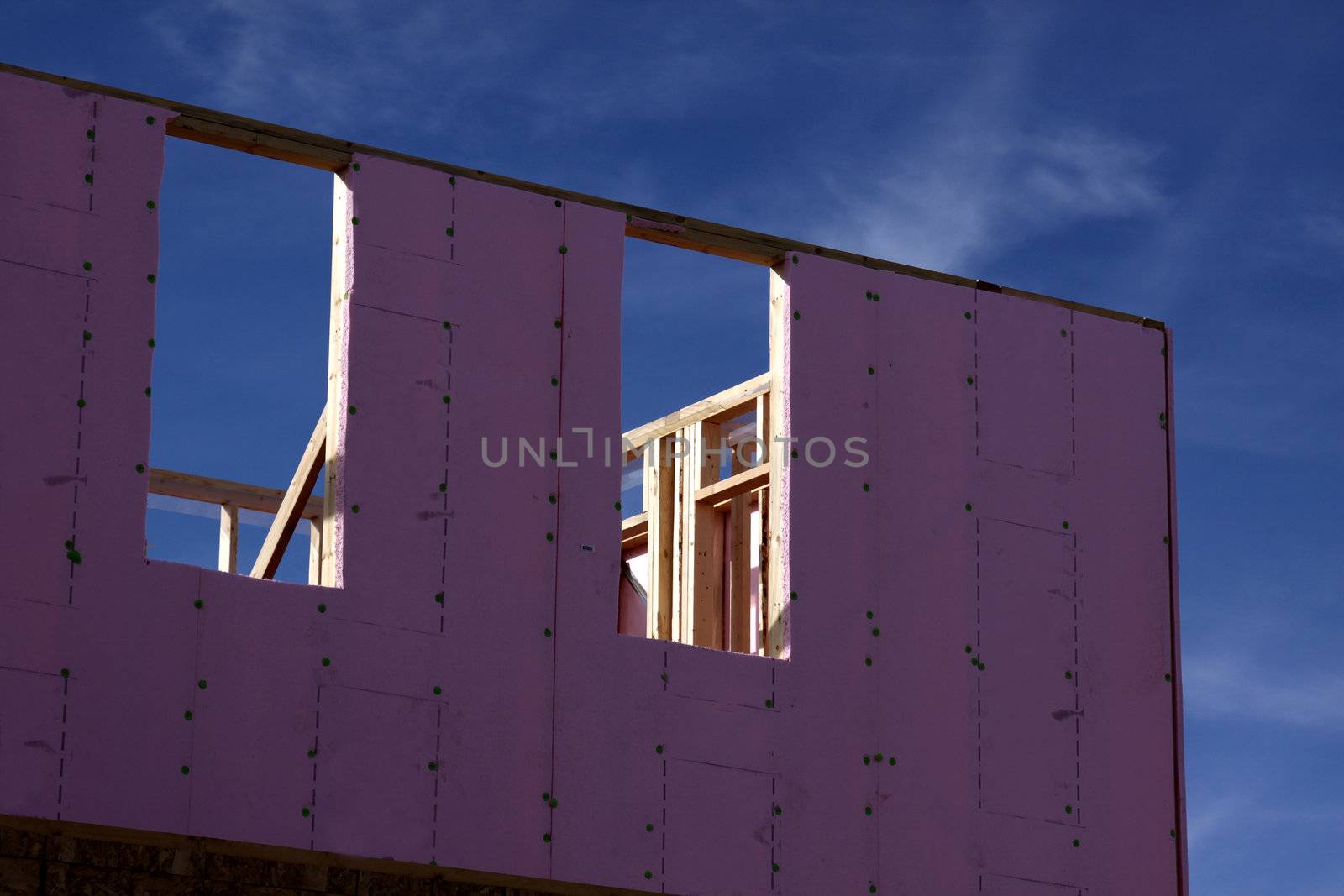 A new housing project with pink insulation.
