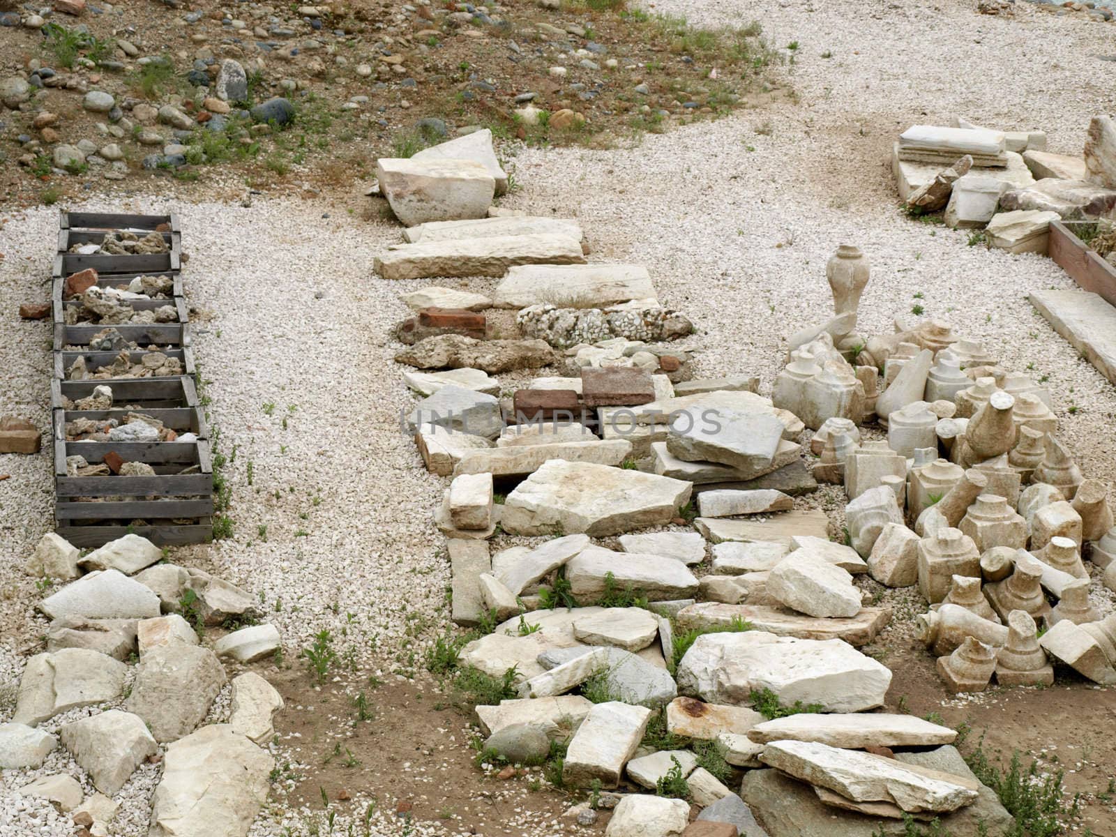Ancient archaeological finds at an excavation site