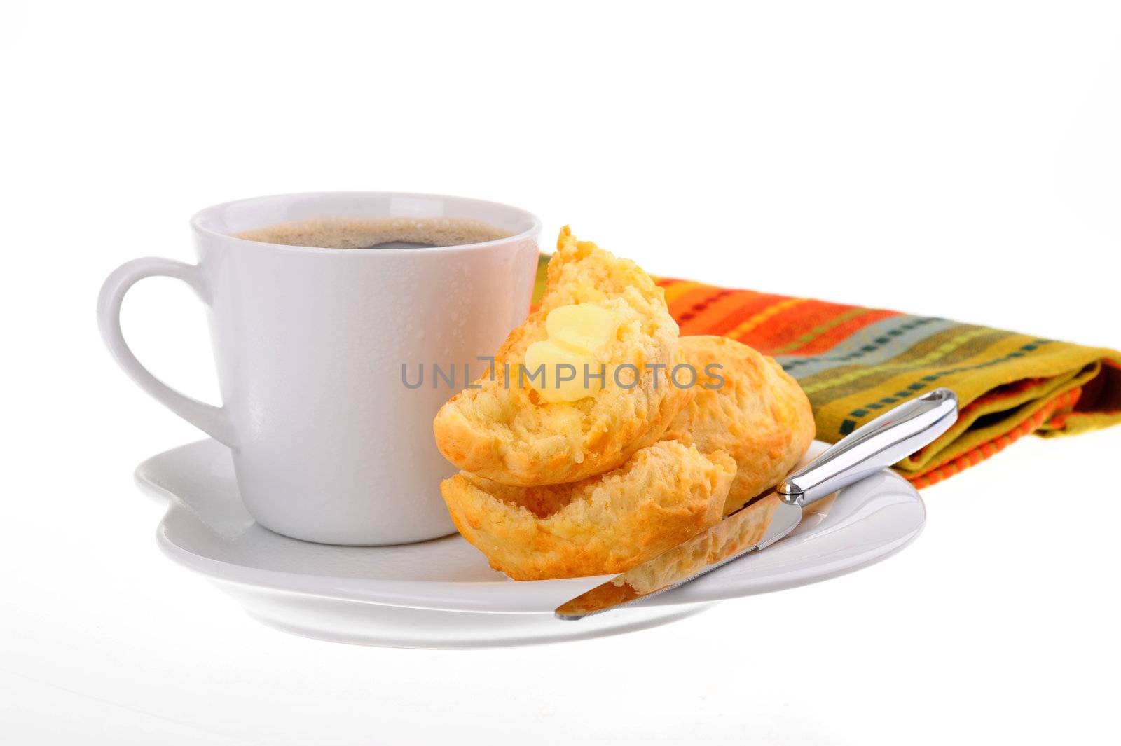 Fresh baked cheese scones served with coffee.