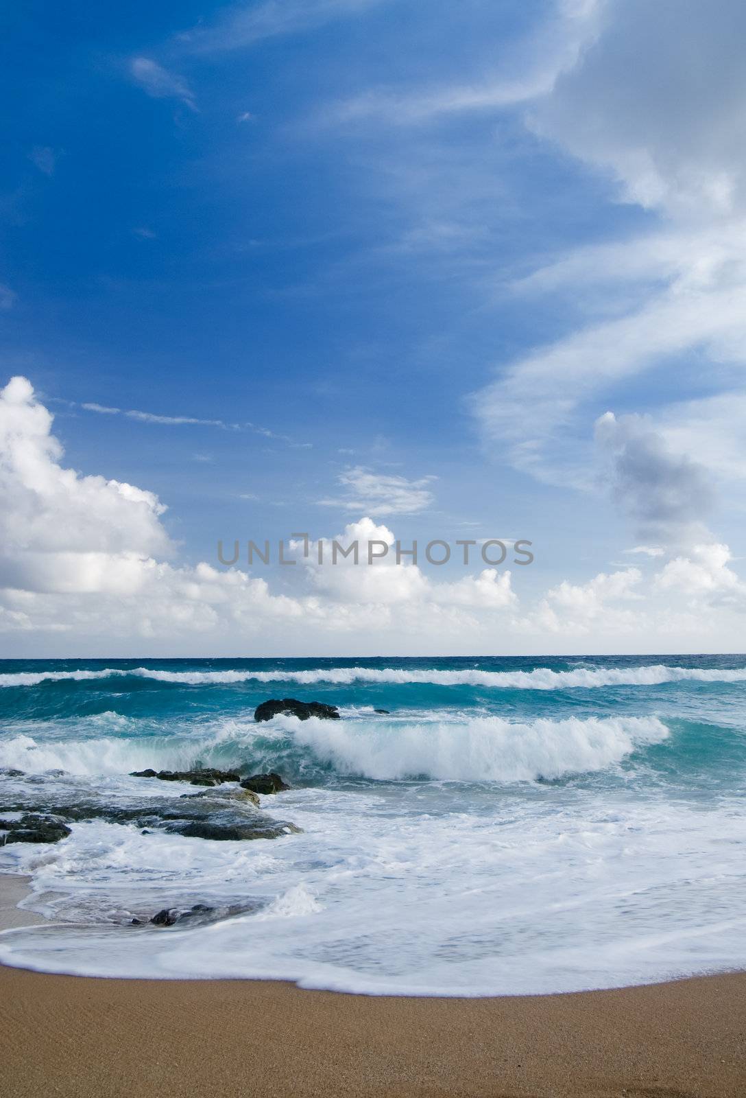 It is a beautiful beach with big waves in kenting of Taiwan.