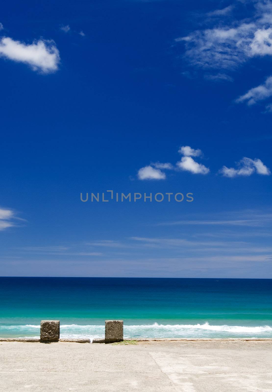 It is a dock with beautiful blue sky.