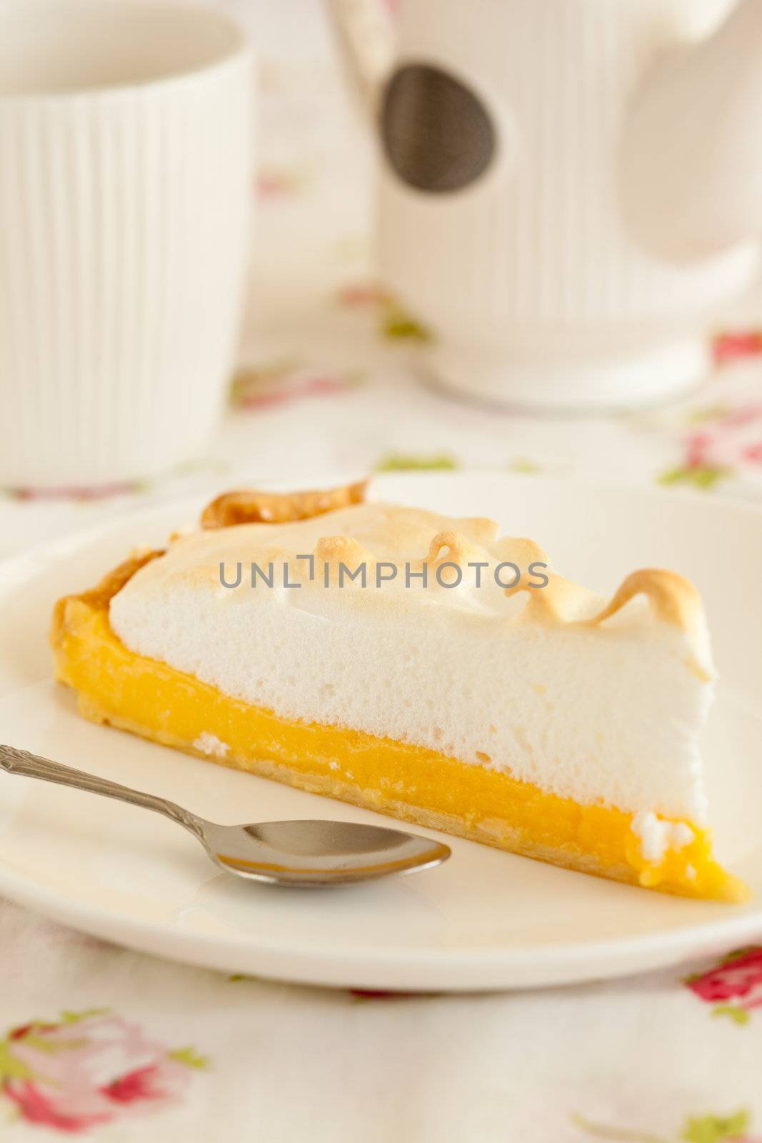Delicious and sweet lemon meringue pie on a plate