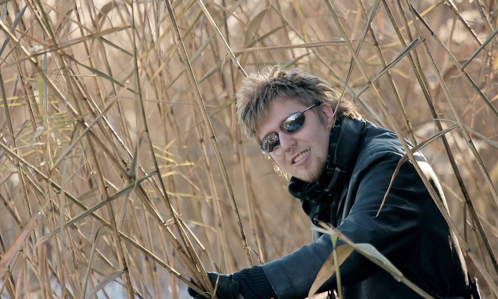 Man in winter exploring the land